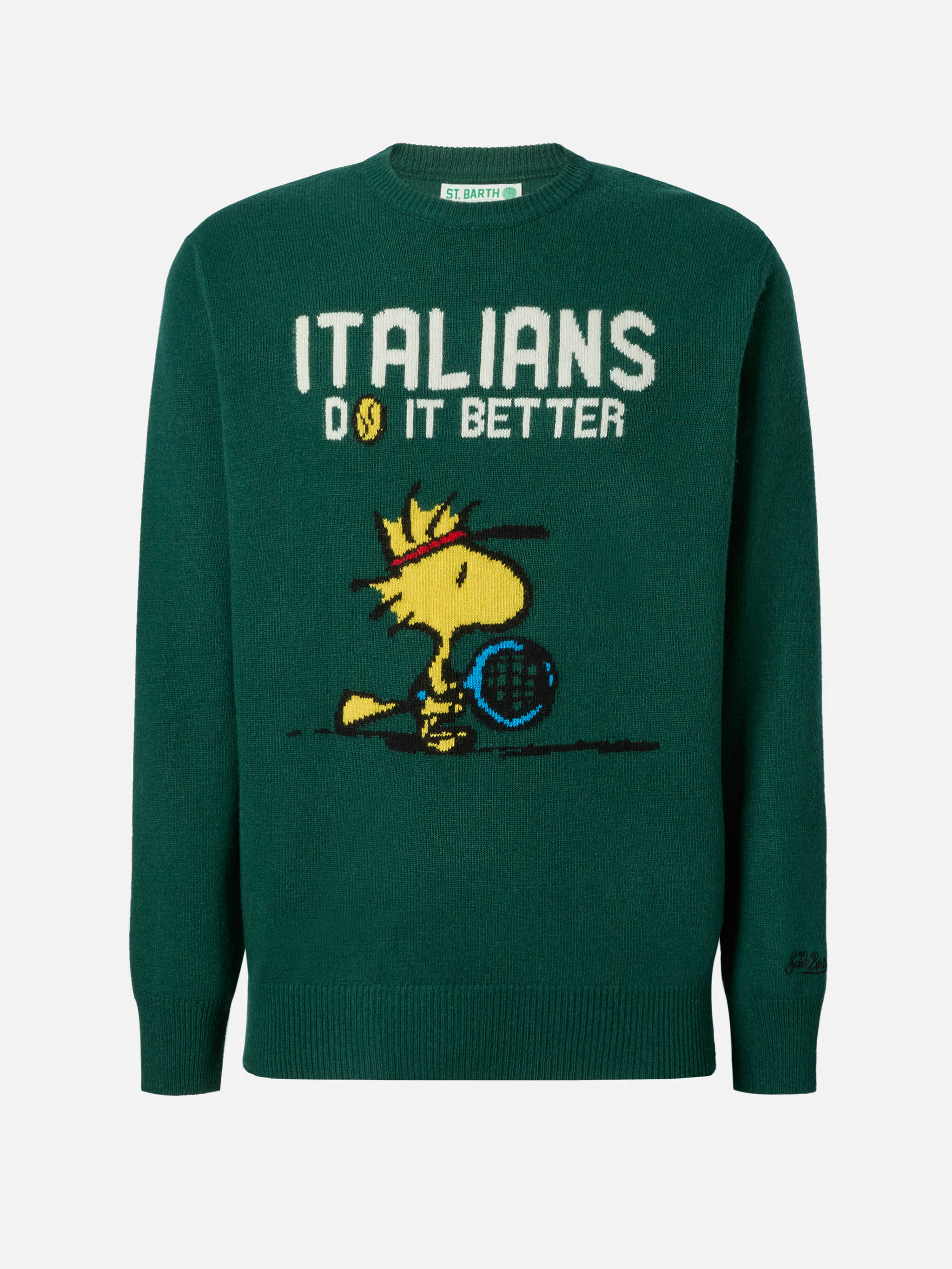 mc2-saint-barth-heron-maglione-girocollo-uomo-verde-jacquard-woodstock-peanuts-s image 5