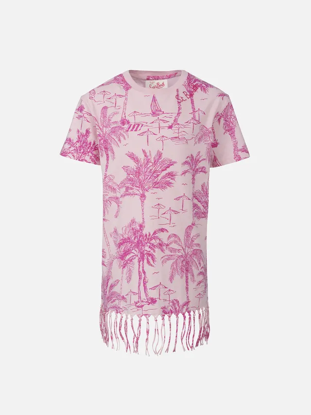 mc2-saint-barth-abito-abbey-bambina-in-cotone-rosa-toile-de-jouy-con-frange image 1