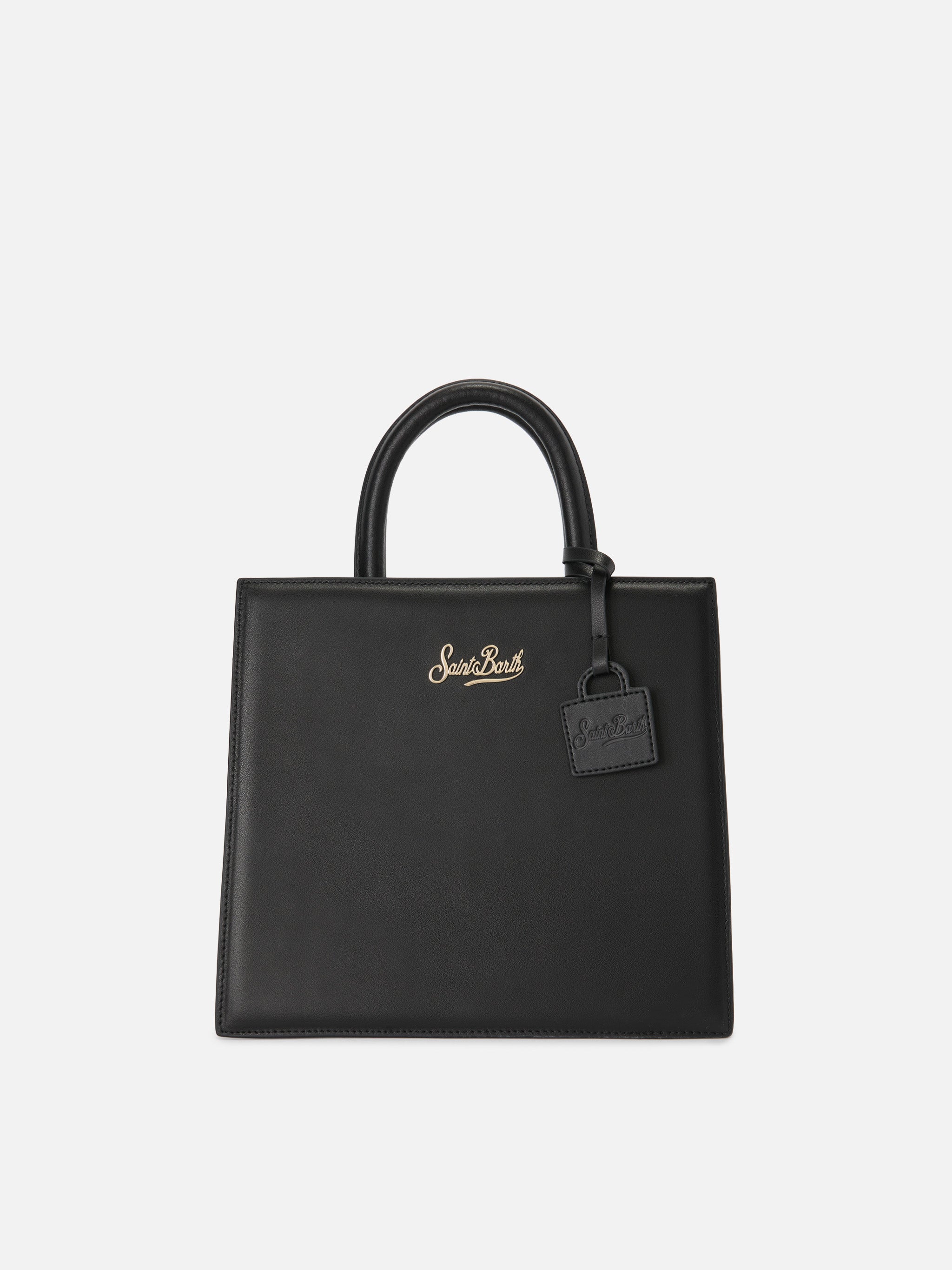 mc2-saint-barth-borsa-shop-midi-in-pelle-liscia-nera-con-targhetta-metallica image 1