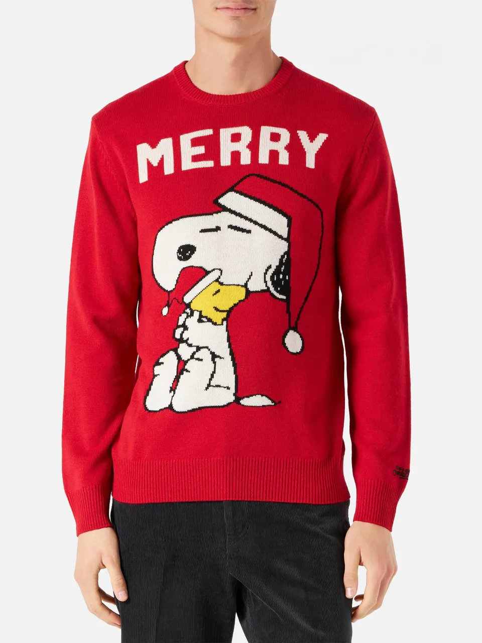 mc2-saint-barth-heron-maglia-uomo-snoopy-merry-misto-cashmere-rossa-peanuts-spec image 1