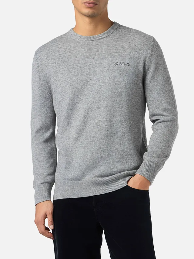 maglione-girocollo-mc2-saint-barth-regent-in-misto-cashmere-grigio-m-lange image 1