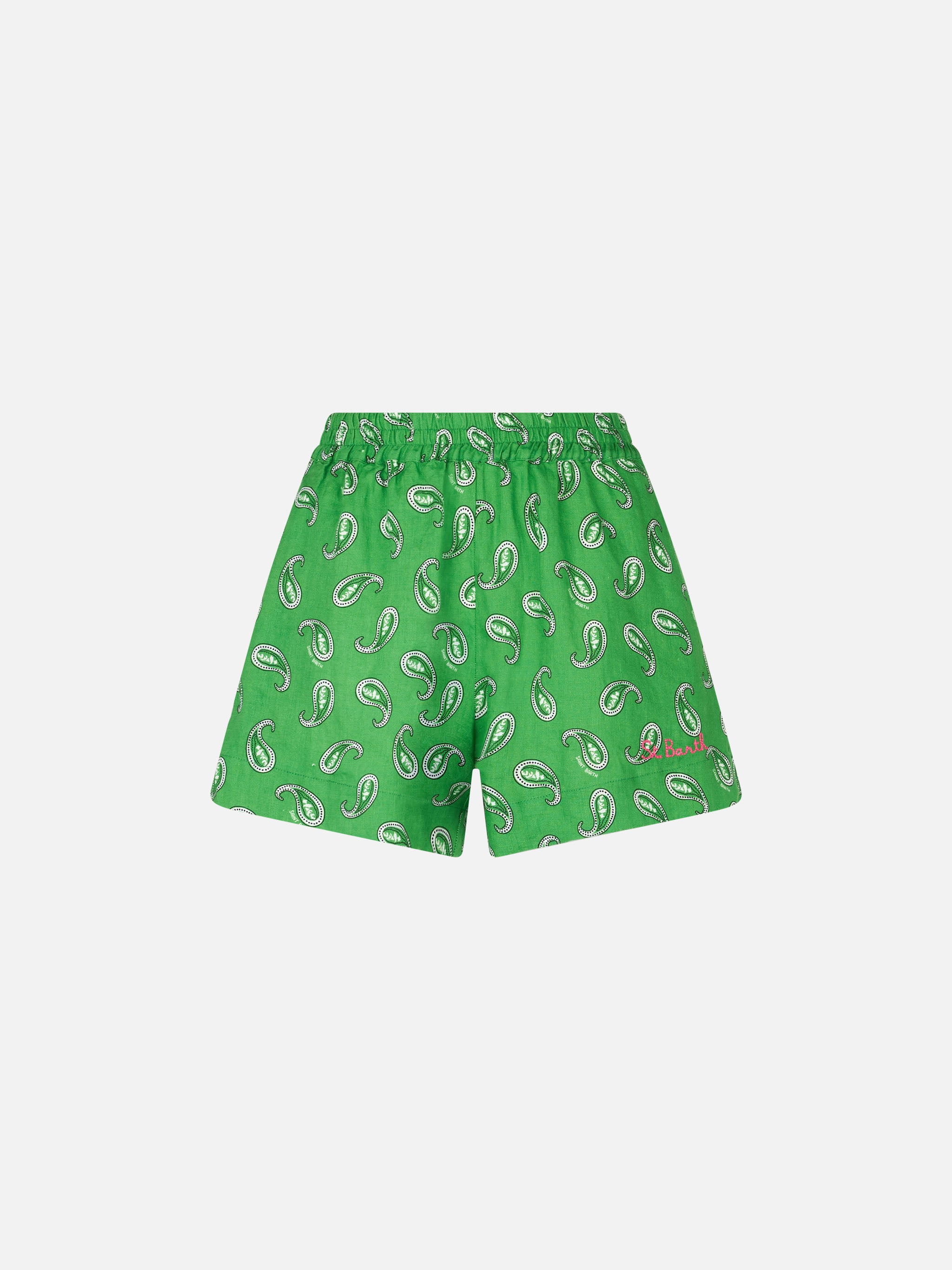 mc2-saint-barth-lierre-short-donna-in-lino-con-stampa-paisley-verde image 4