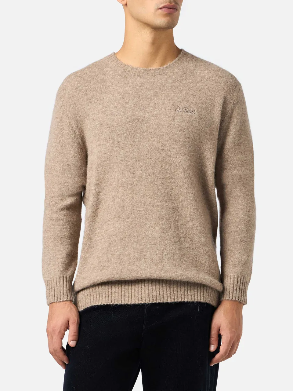 mc2-saint-barth-regent-maglione-uomo-girocollo-alpaca-stretch-marrone image 1