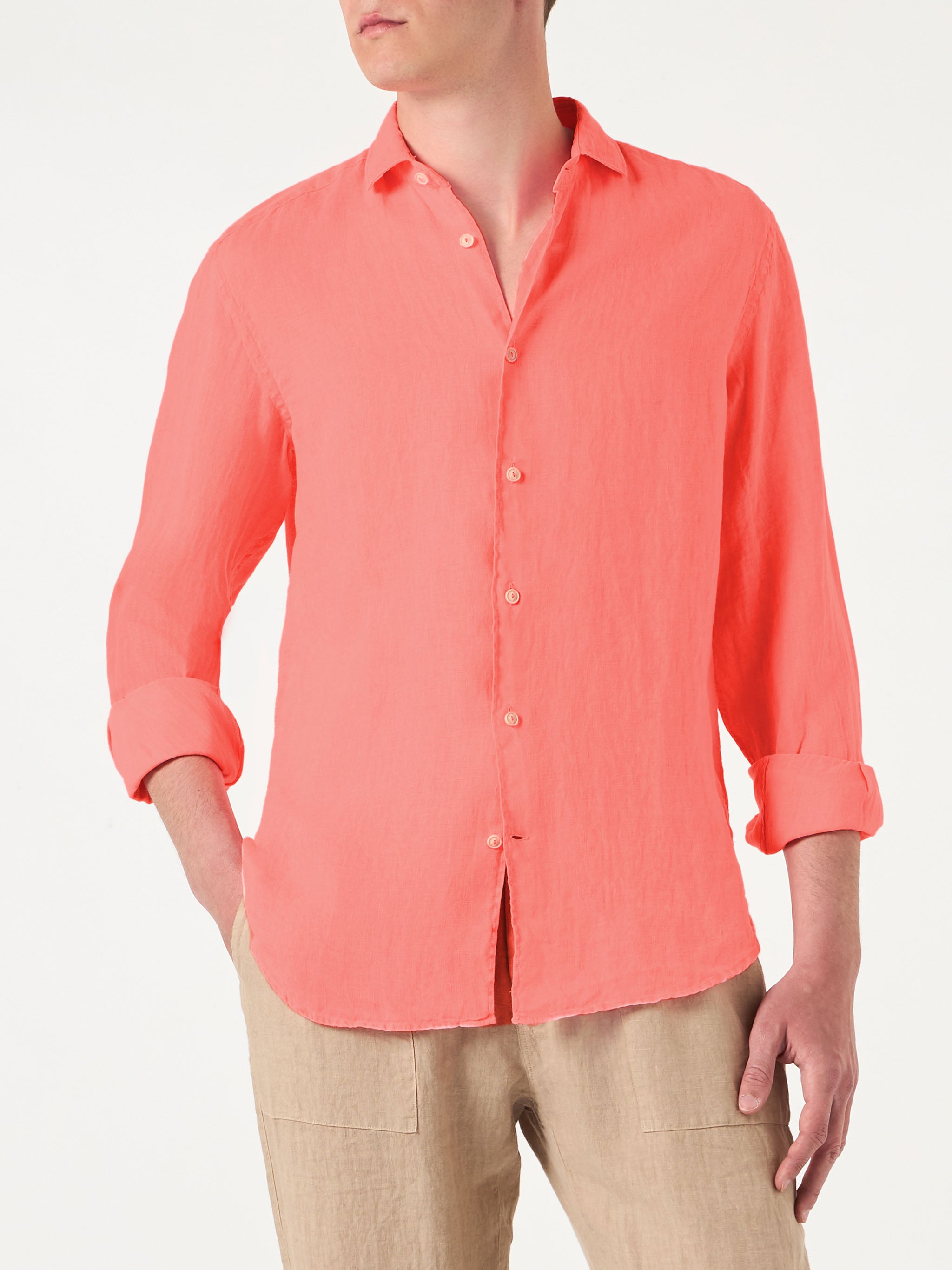 mc2-saint-barth-pamplona-camicia-uomo-in-puro-lino-rosso-fluo-maniche-lunghe image 1
