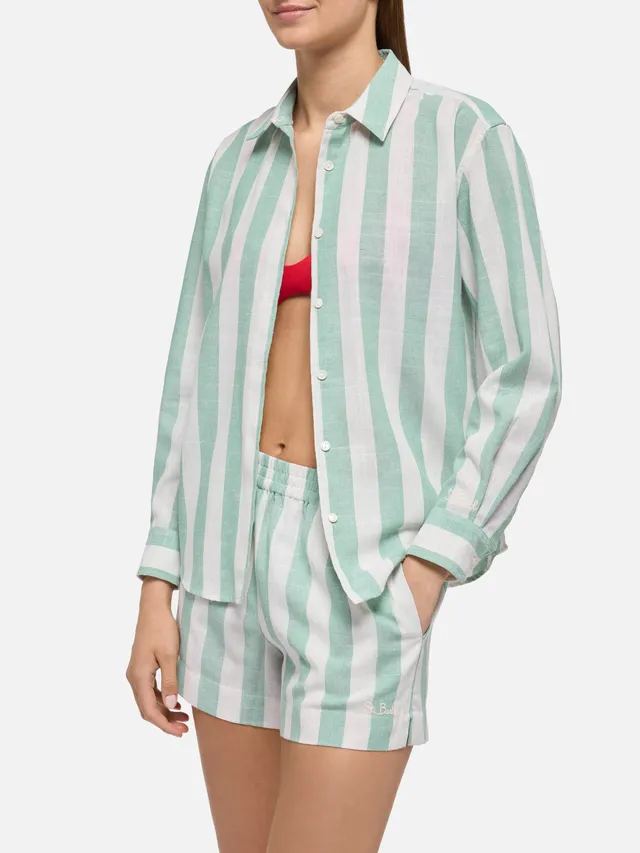 mc2-saint-barth-meredith-camicia-classica-donna-a-righe-verde-salvia image 1