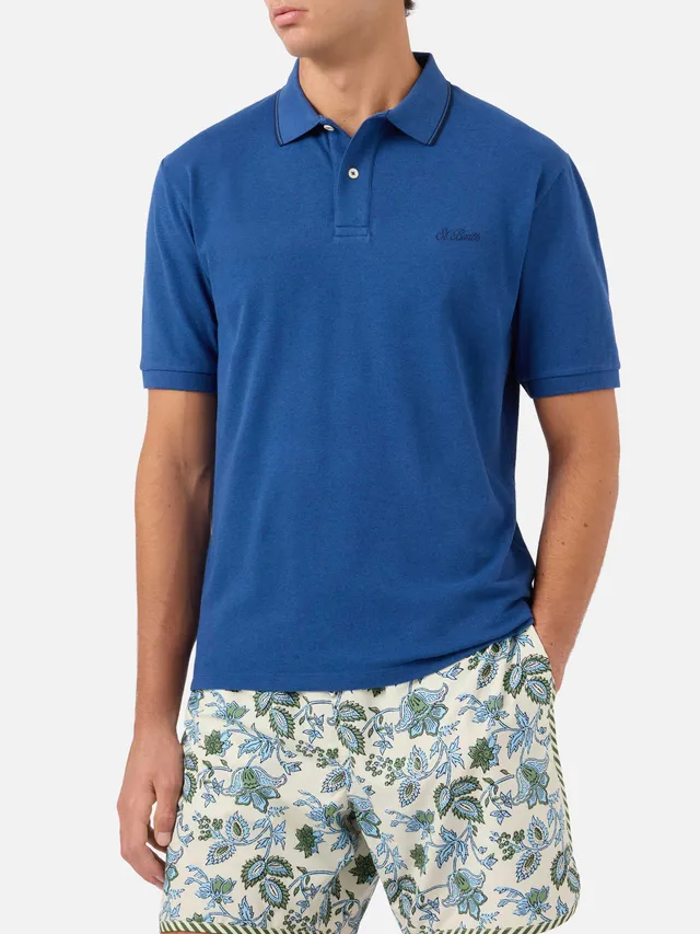 mc2-saint-barth-beverly-hills-polo-uomo-in-cotone-piquet-blu-denim image 1