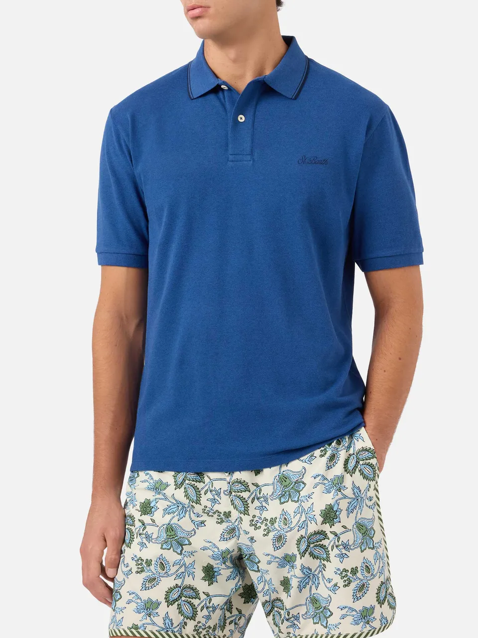 mc2-saint-barth-beverly-hills-polo-uomo-in-cotone-piquet-blu-denim image 1
