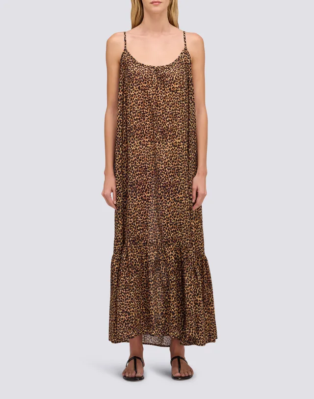 sundek-abito-donna-lungo-in-voile-di-cotone-animalier-con-maxi-rouches-w961drvl3 image 1