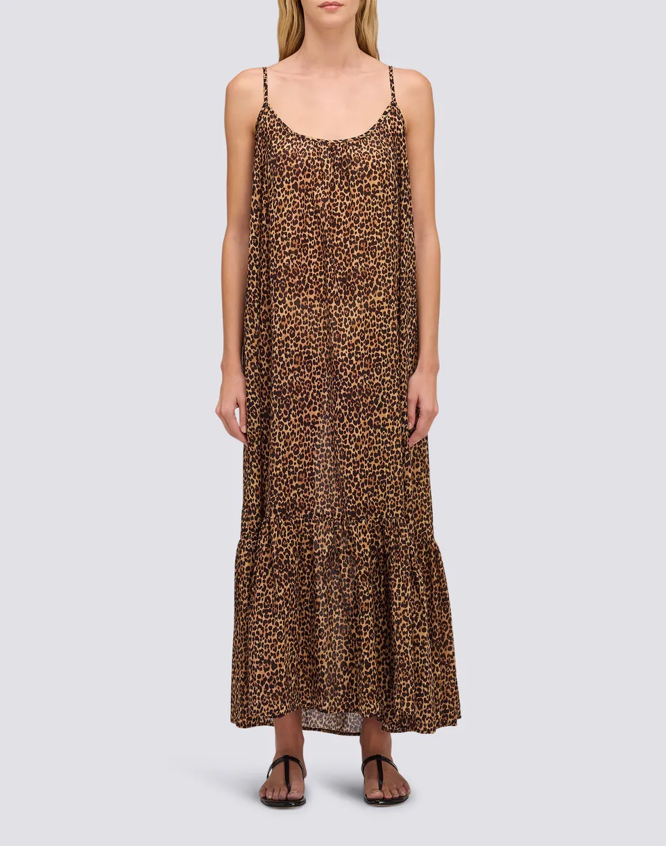 sundek-abito-donna-lungo-in-voile-di-cotone-animalier-con-maxi-rouches-w961drvl3 image 1
