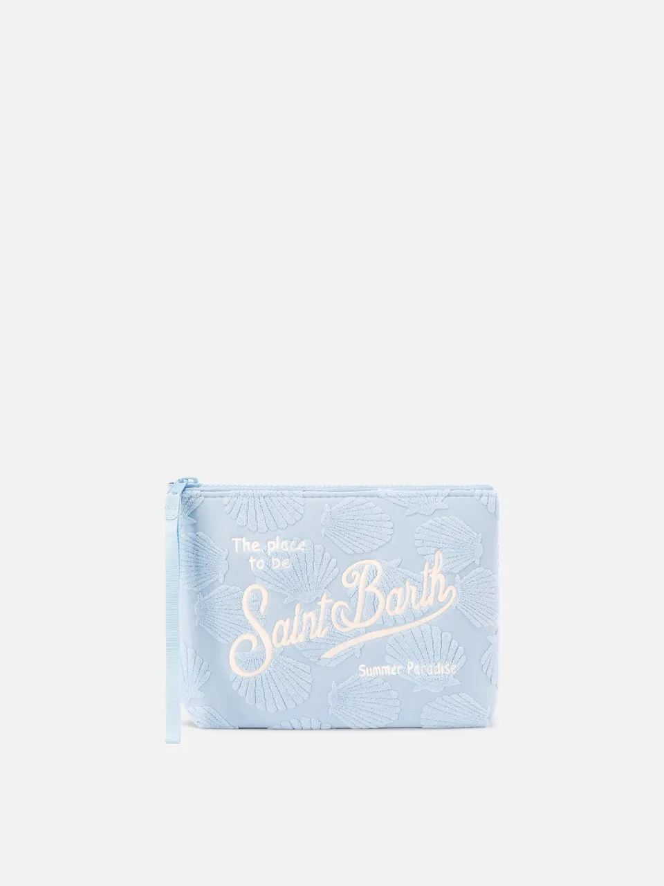 mc2-saint-barth-pochette-aline-spugna-azzurra-motivo-conchiglie-in-rilievo image 1