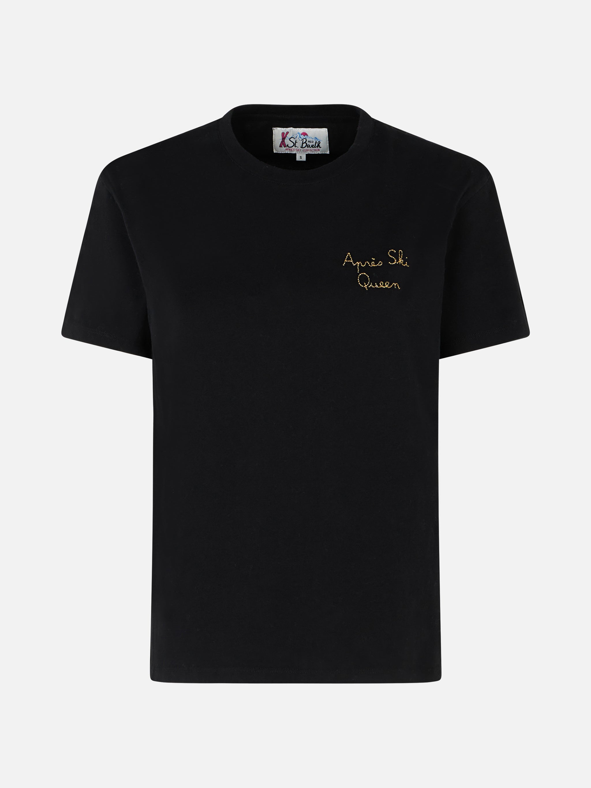 mc2-saint-barth-emilie-t-shirt-donna-cotone-nero-ricamo-apres-ski-queen image 4