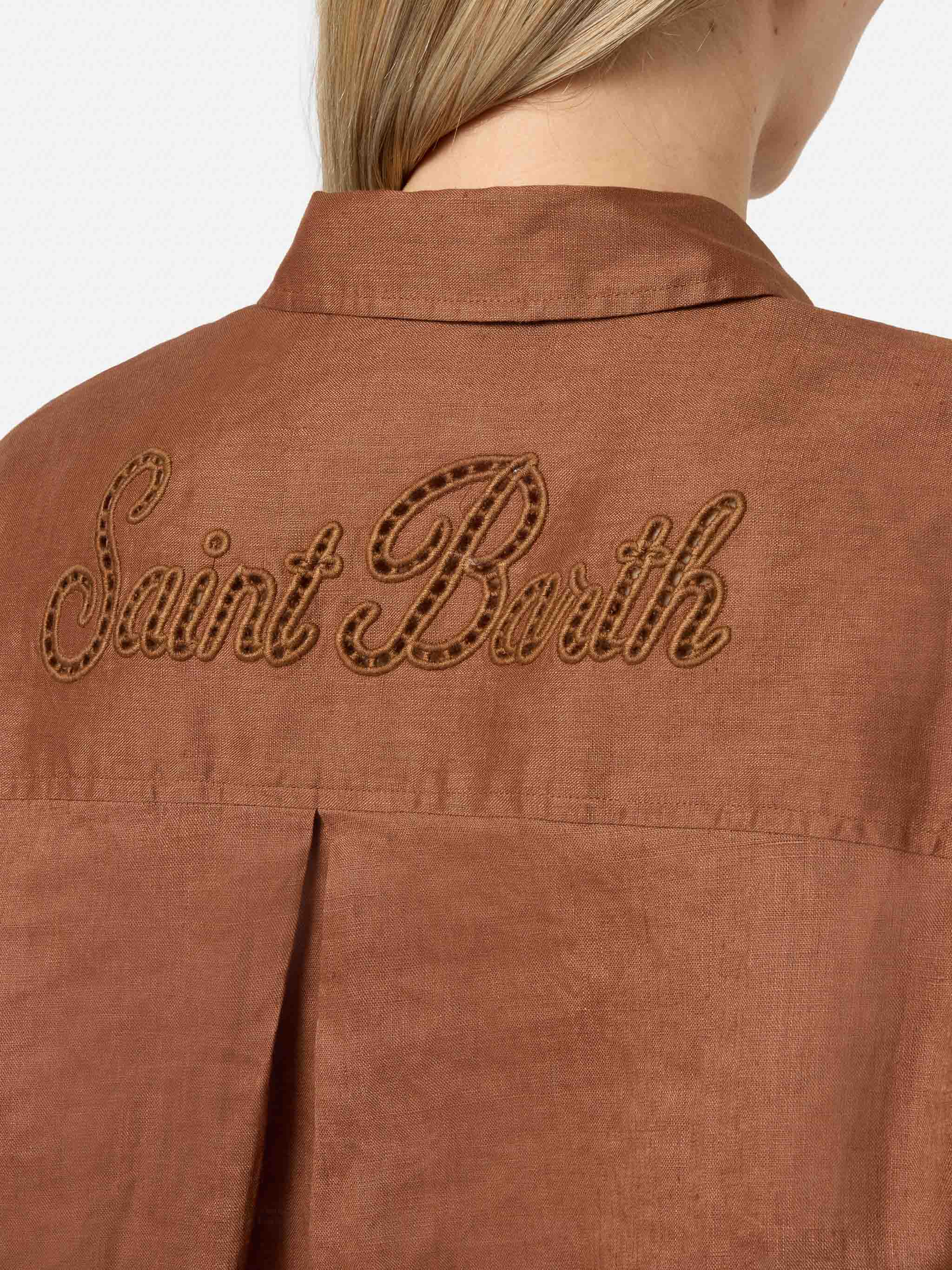 camicia-donna-mc2-saint-barth-cristal-in-lino-marrone-con-ricamo-saint-barth-tra image 2