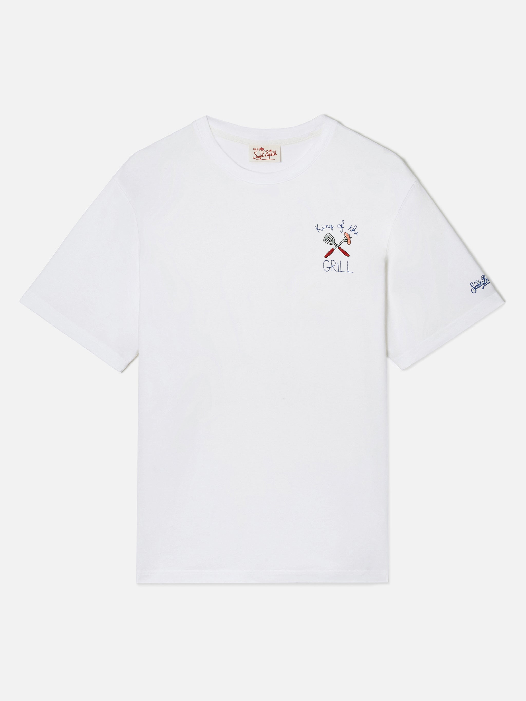 mc2-saint-barth-t-shirt-portofino-uomo-bianca-in-cotone-con-ricamo-king-of-the-g image 5