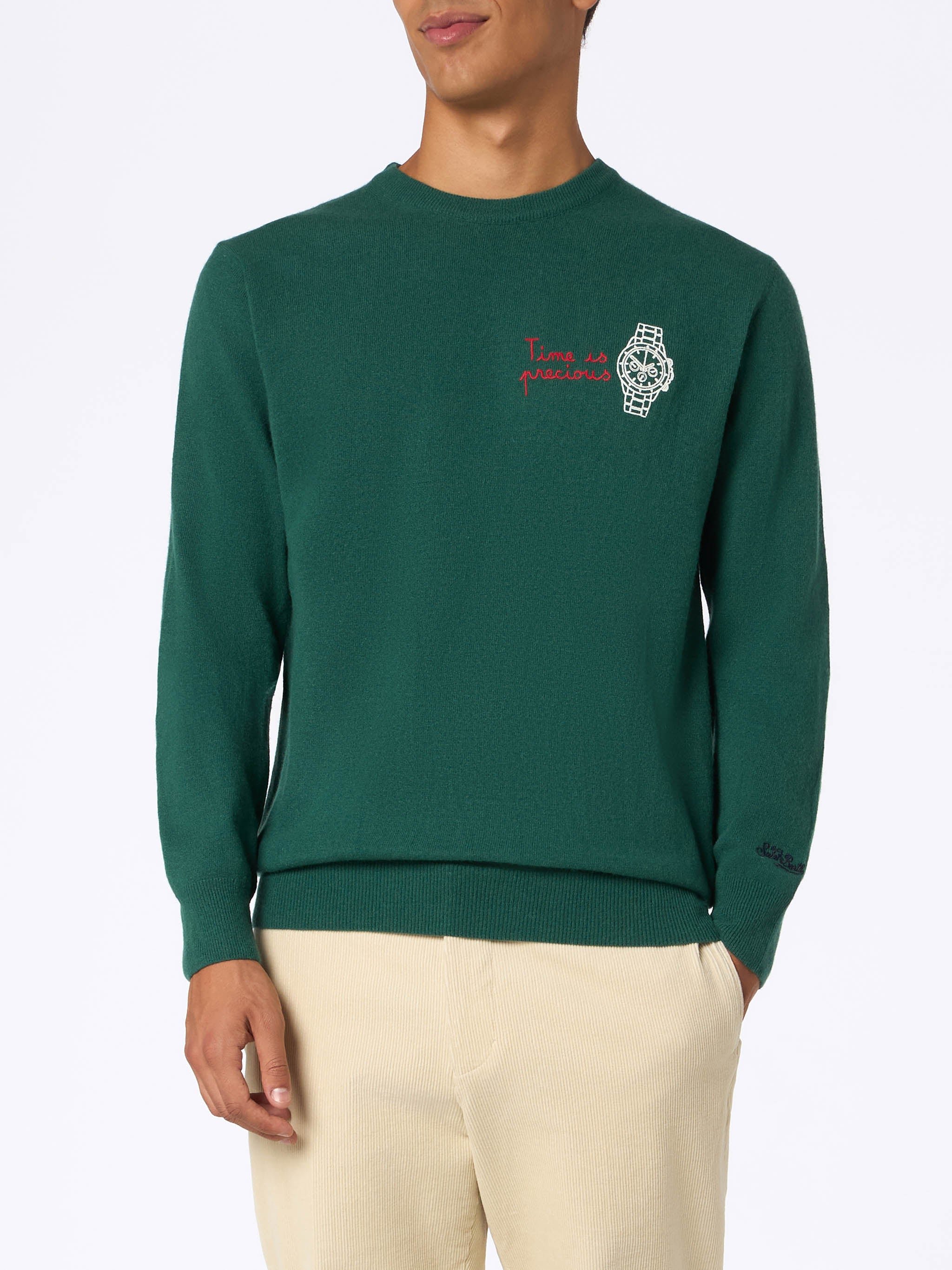 mc2-saint-barth-maglione-girocollo-heron-con-ricamo-time-is-precious-verde image 3