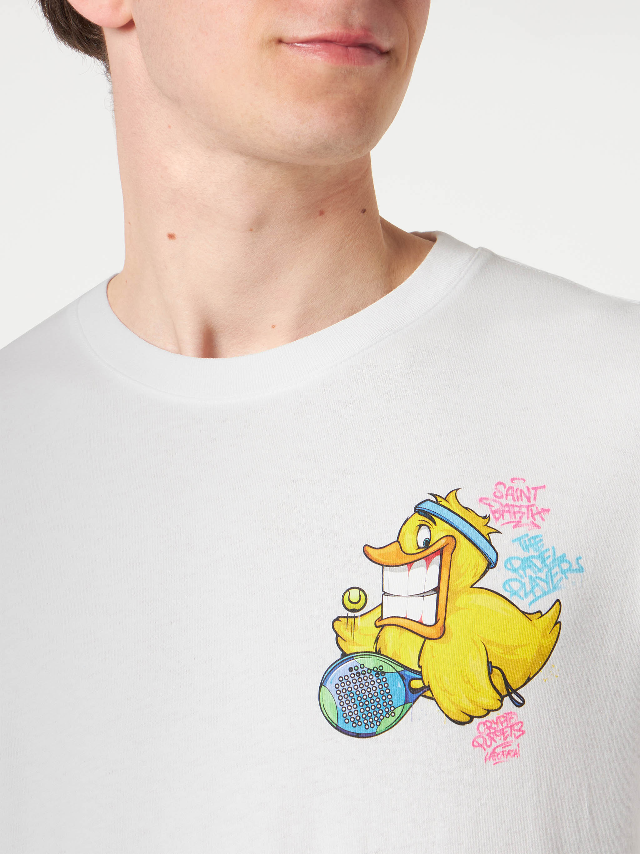mc2-saint-barth-t-shirt-portofino-uomo-crypto-duck-padel-bianca-special-edition image 2