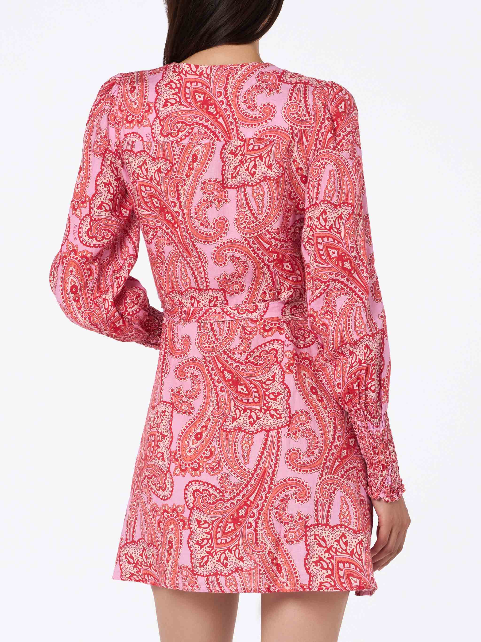 mc2-saint-barth-abito-brilly-donna-corto-avvolgente-in-lino-rosa-con-stampa-pais image 3