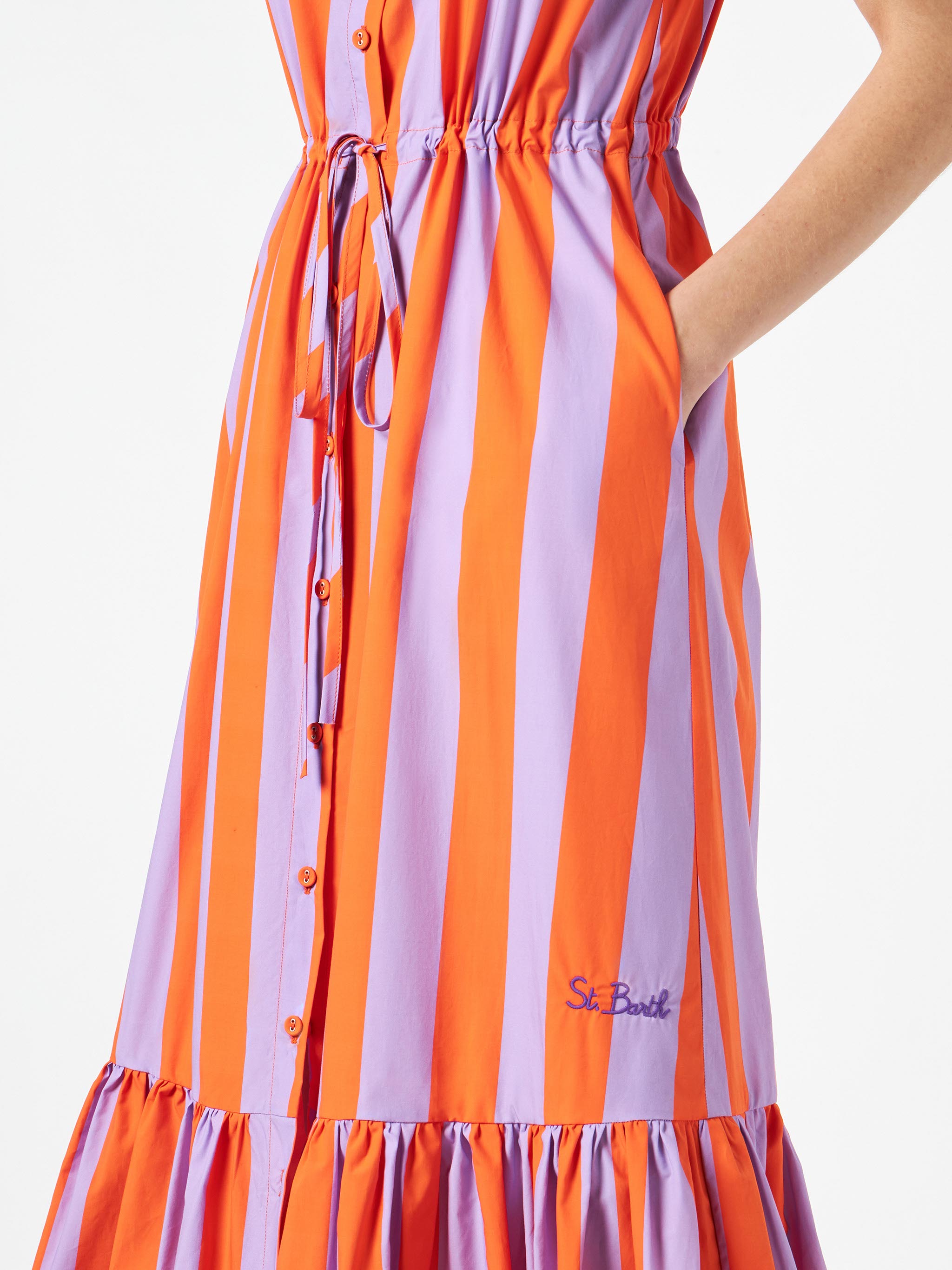 mc2-saint-barth-abito-lungo-ida-donna-in-cotone-a-righe-lilla-e-arancione image 3