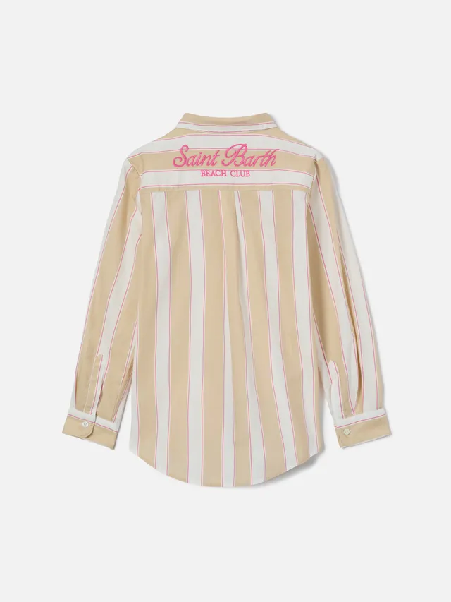 mc2-saint-barth-mini-brigitte-camicia-bambina-cotone-rigata-beige-bianco-rosa image 1