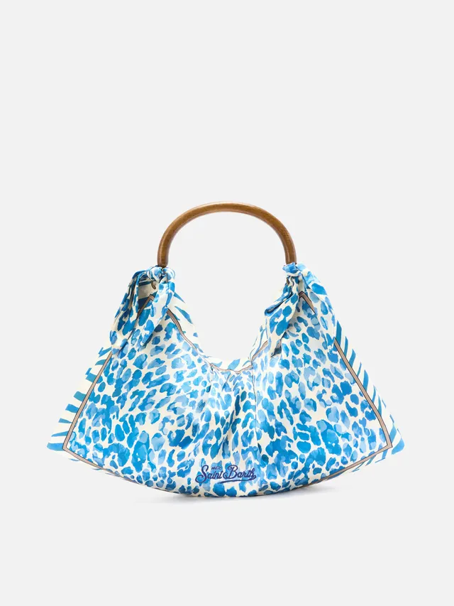 mc2-saint-barth-foulard-borsa-in-seta-blu-avorio-manico-legno-animalier image 1