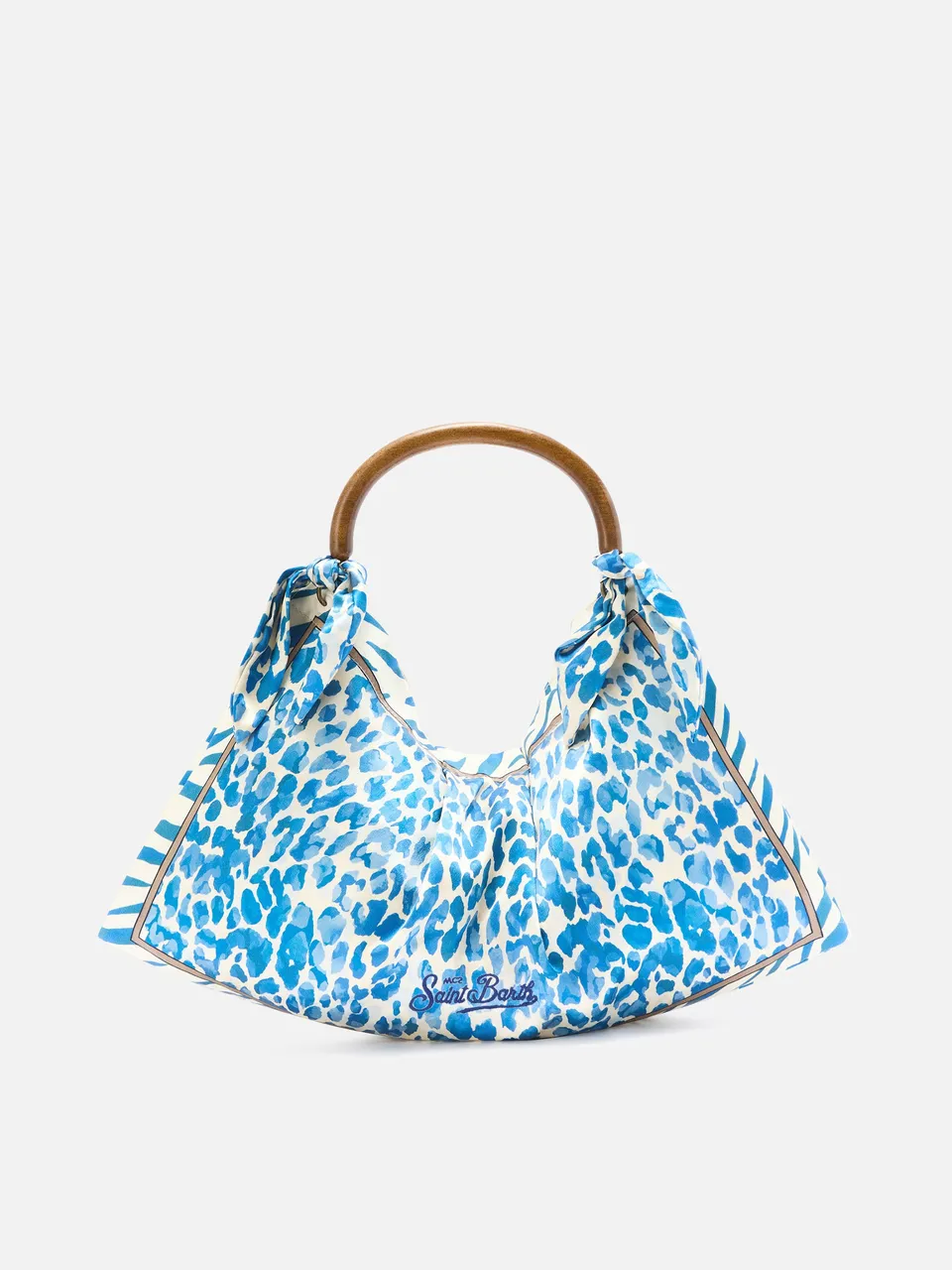 mc2-saint-barth-foulard-borsa-in-seta-blu-avorio-manico-legno-animalier image 1