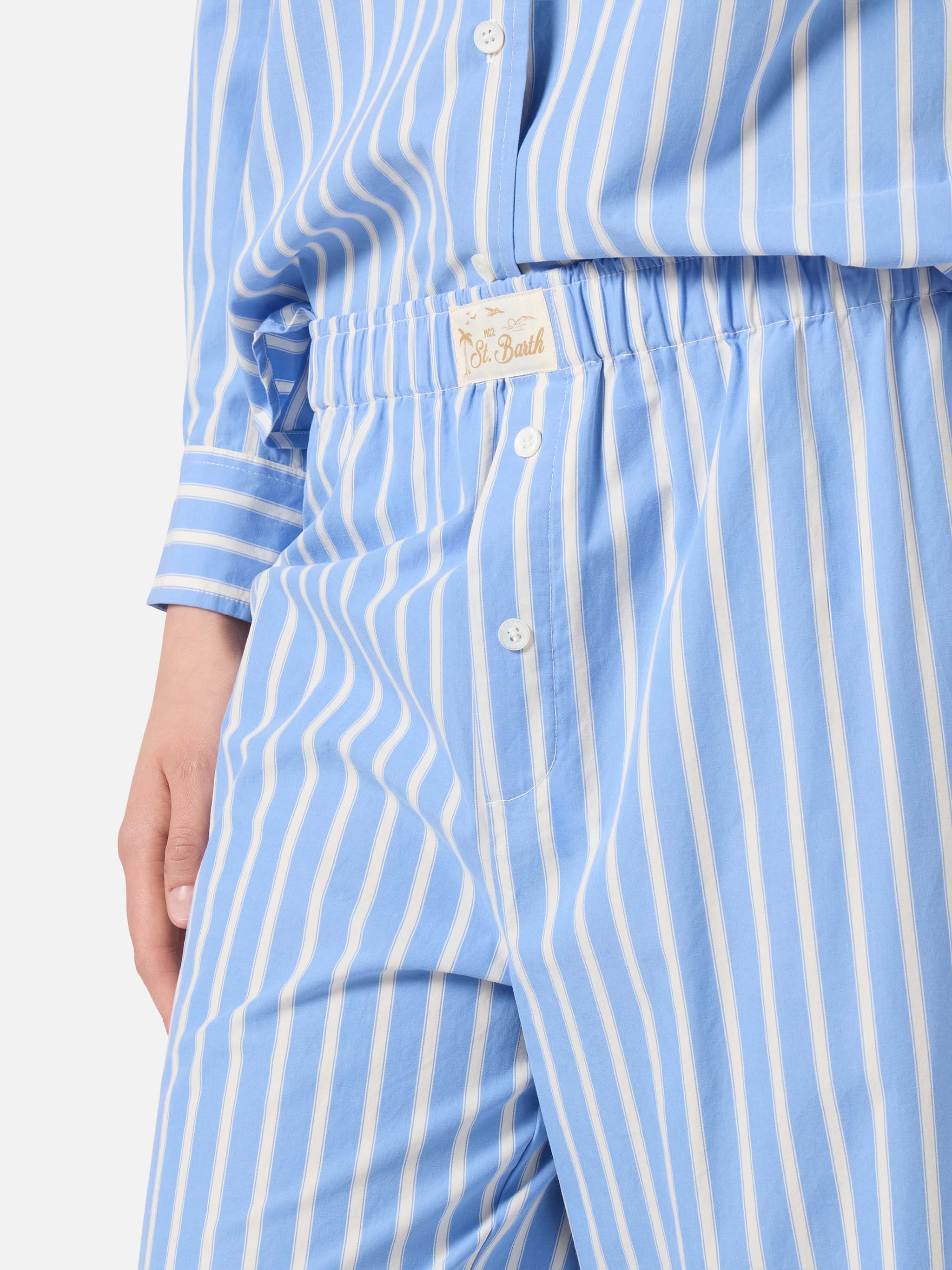 mc2-saint-barth-pantaloni-doha-donna-in-popeline-di-cotone-a-righe-azzurre image 3