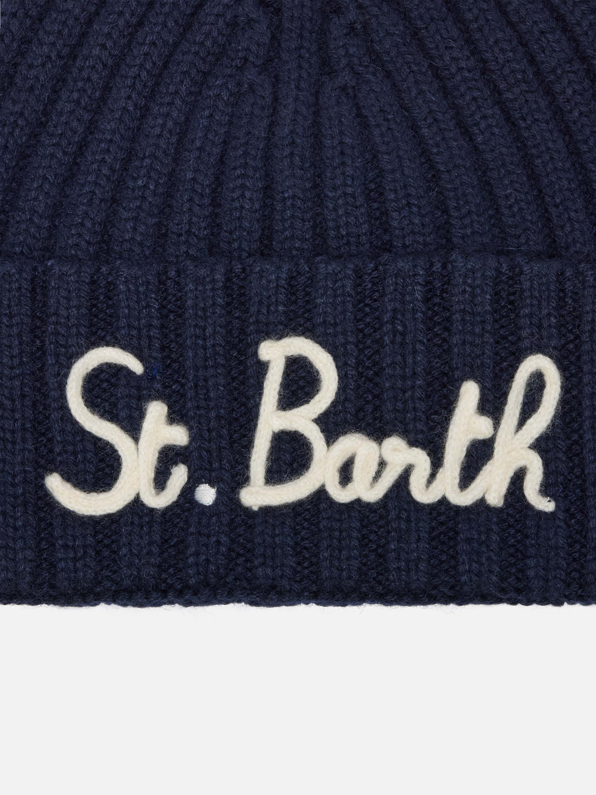 mc2-saint-barth-berretto-wengen-jr-in-misto-cashmere-blu-con-ricamo-st-barth image 2
