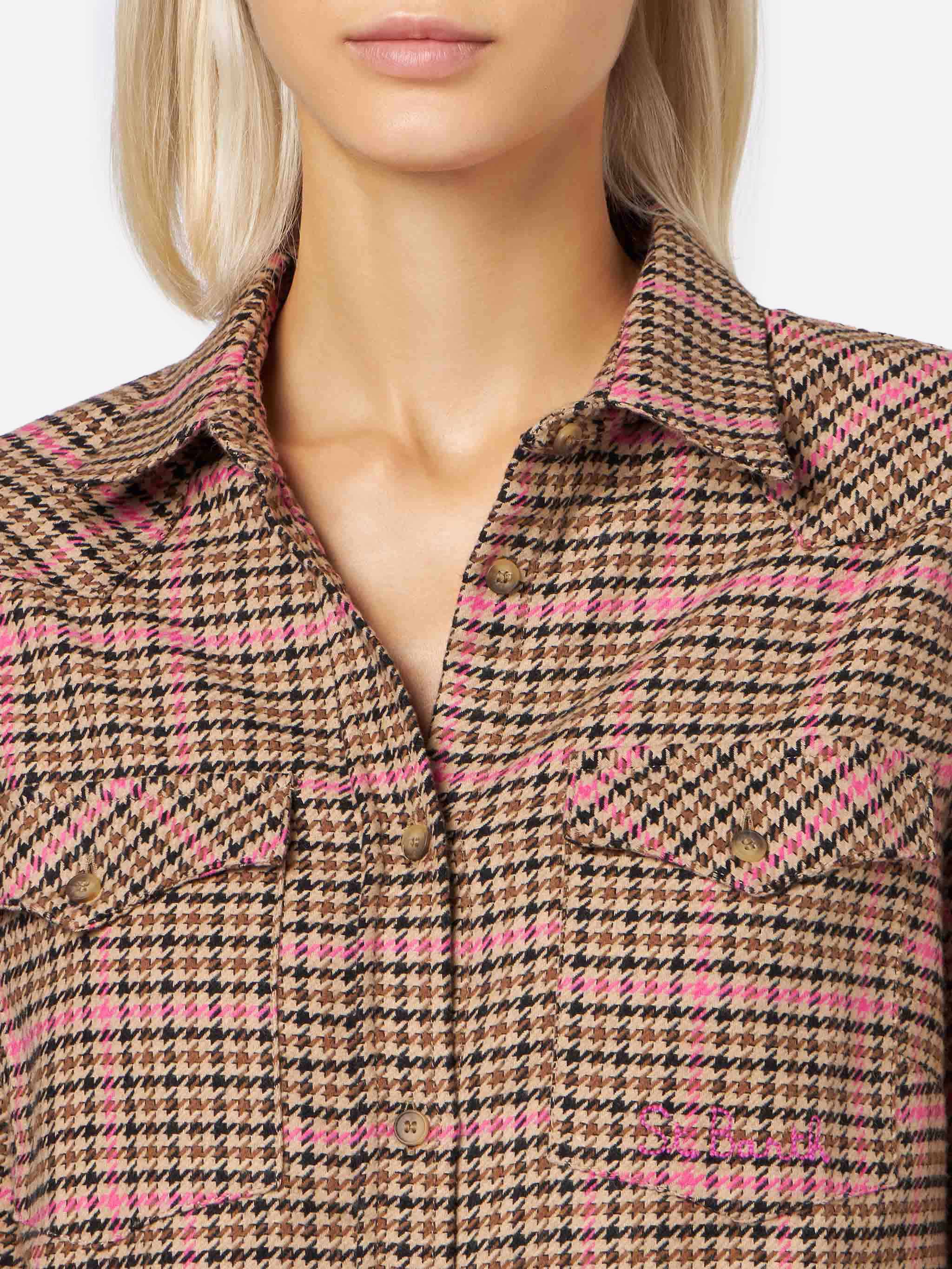 mc2-saint-barth-overshirt-deer-donna-con-stampa-pied-de-poule-marrone image 2