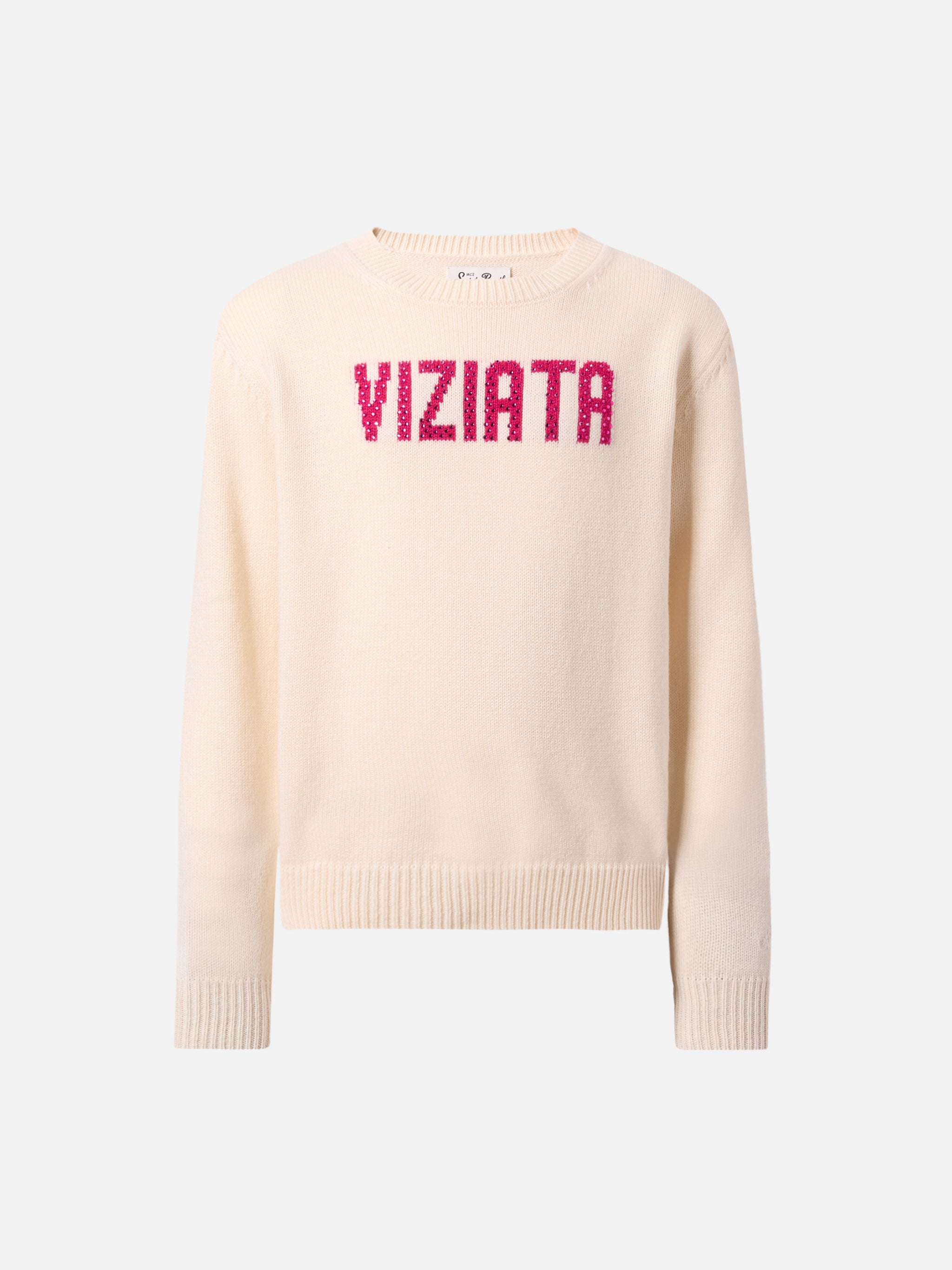 mc2-saint-barth-maglione-princess-ragazza-in-misto-cashmere-bianco-con-strass-vi image 1