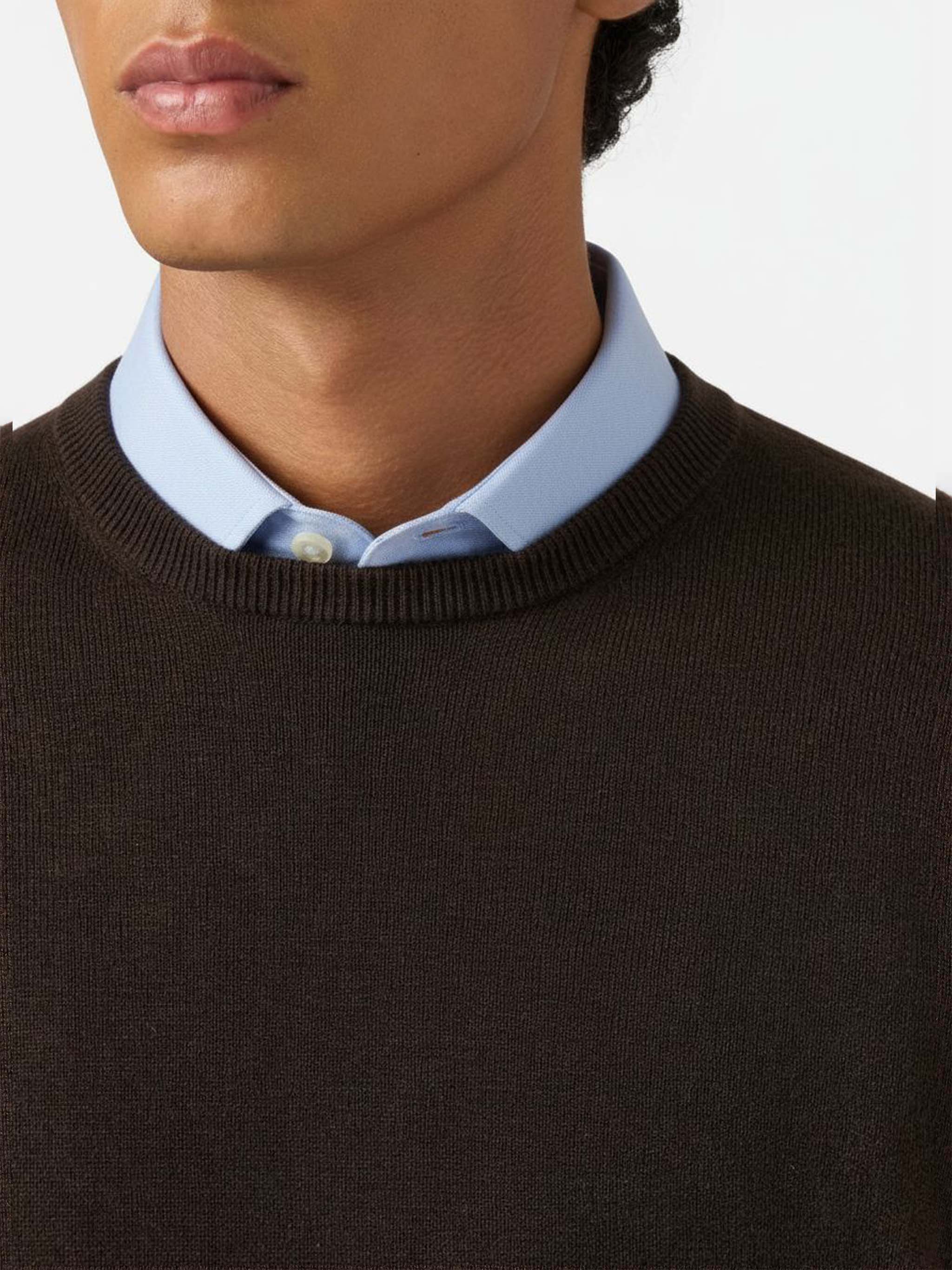 mc2-saint-barth-maglione-girocollo-regent-in-lana-merino-e-cashmere-marrone-da-u image 2