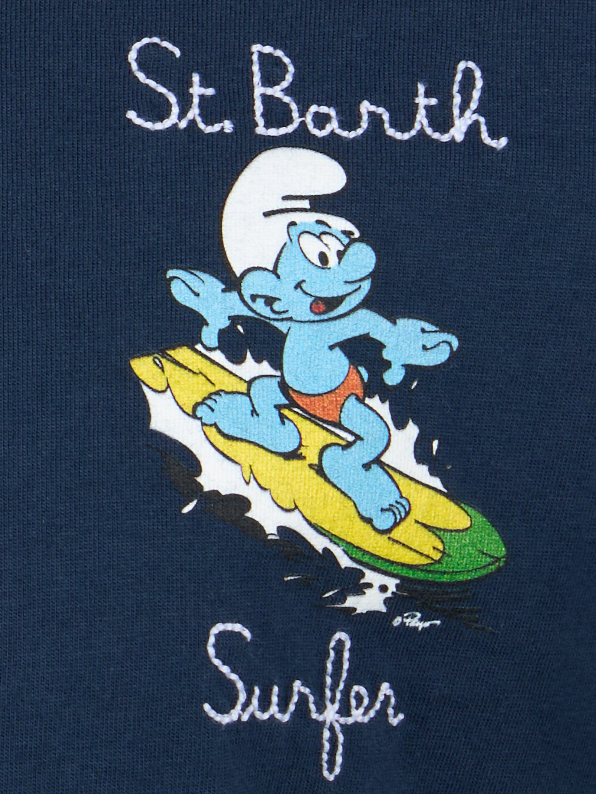 mc2-saint-barth-t-shirt-bambino-cotone-blu-puffi-st-barth-surfer-special-edition image 2