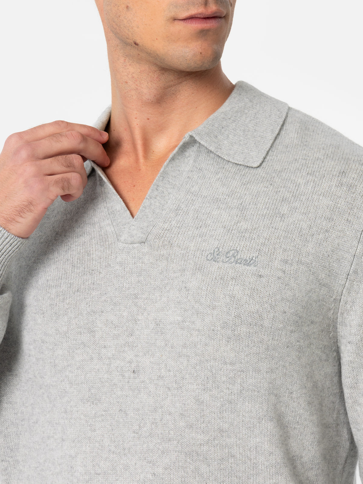mc2-saint-barth-maglia-covent-in-misto-cashmere-grigio-m-lange-con-colletto-polo image 2