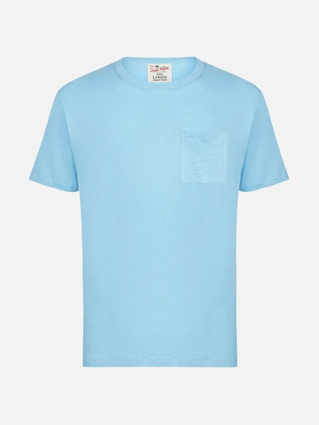 mc2-saint-barth-t-shirt-ecstasea-uomo-in-lino-azzurro-con-taschino image 1