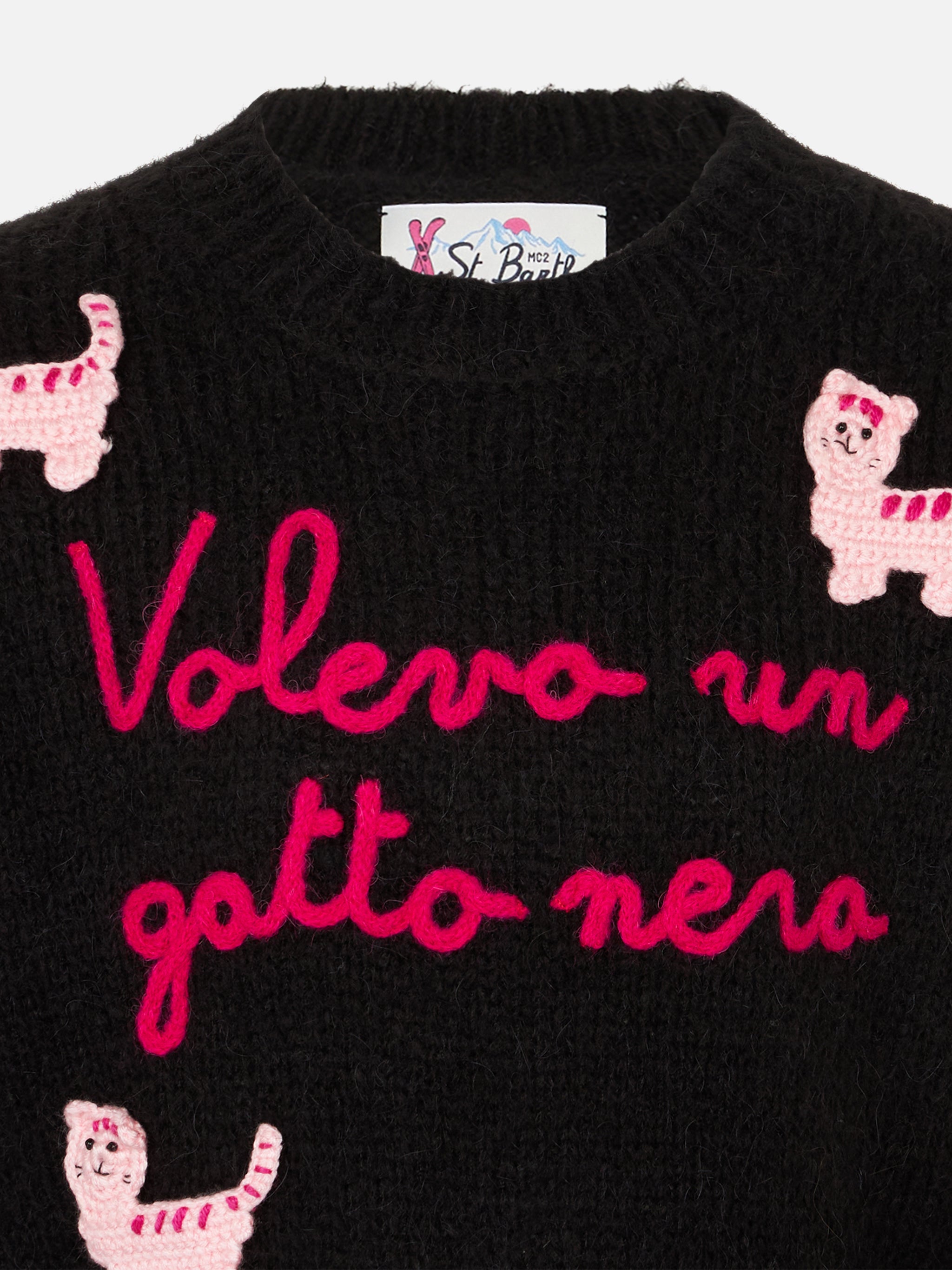 mc2-saint-barth-maglione-bambina-nero-con-patch-gatti-crochet-volevo-un-gatto-ne image 2