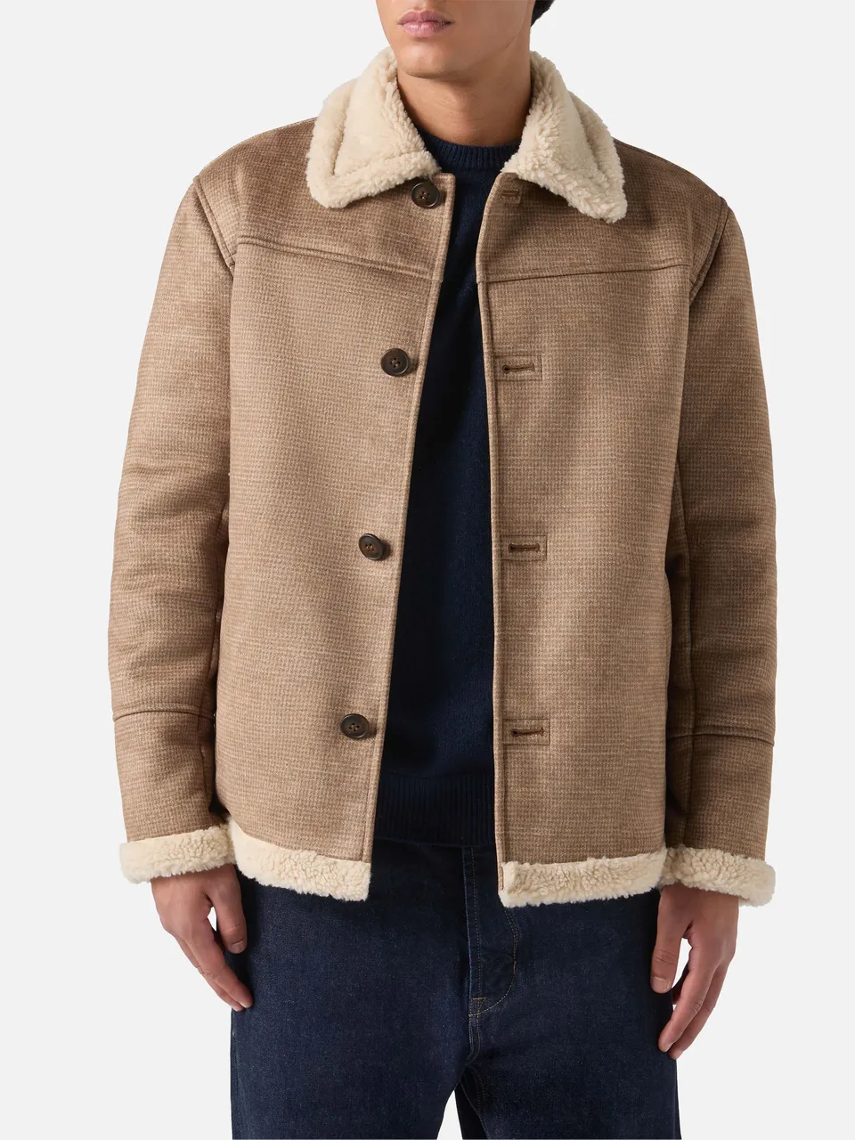 mc2-saint-barth-kells-giacca-bambina-pied-de-poule-marrone-con-eco-shearling image 1