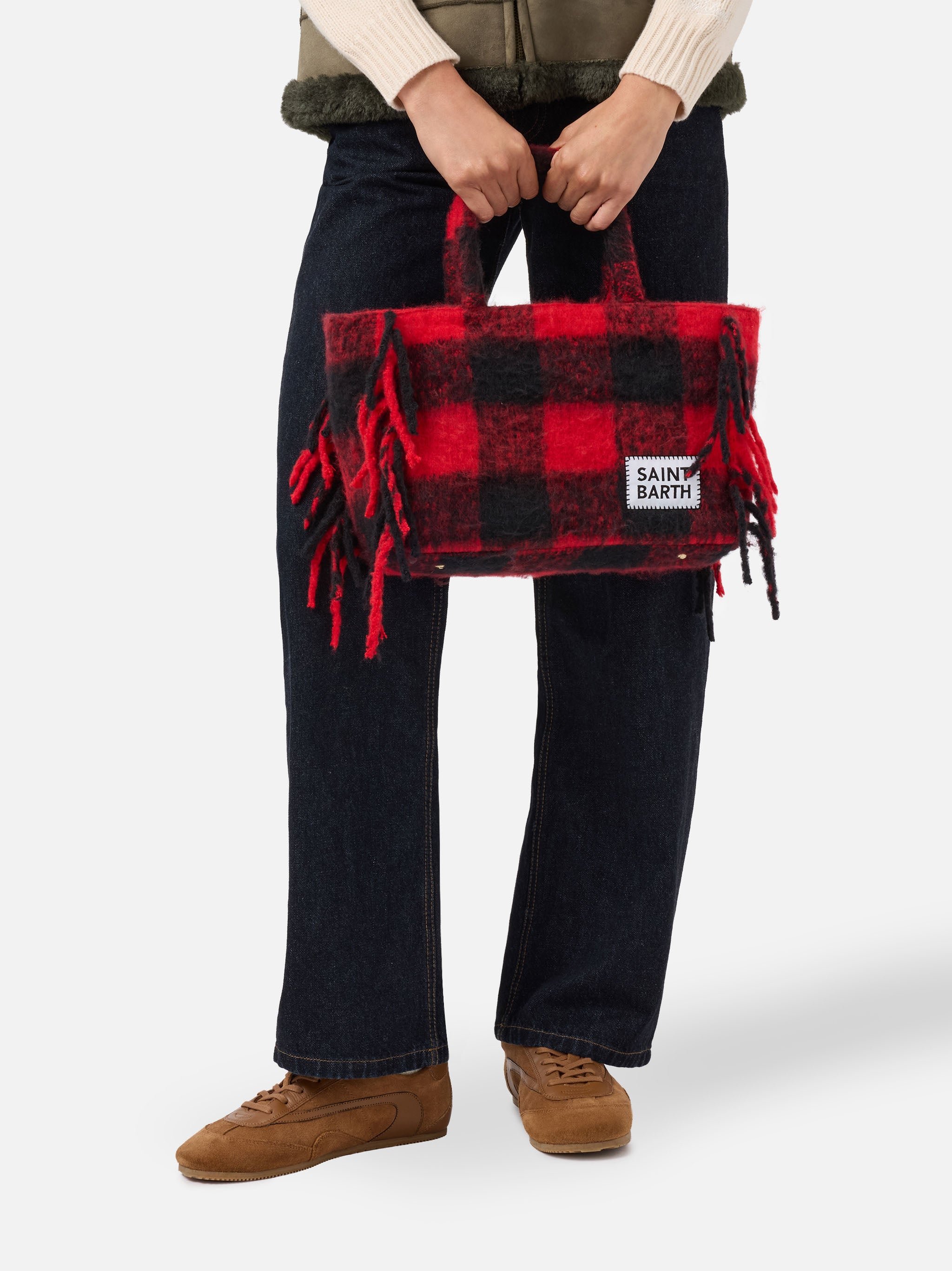 mc2-saint-barth-borsa-coperta-colette-check-rossa-e-nera-con-tracolla image 2
