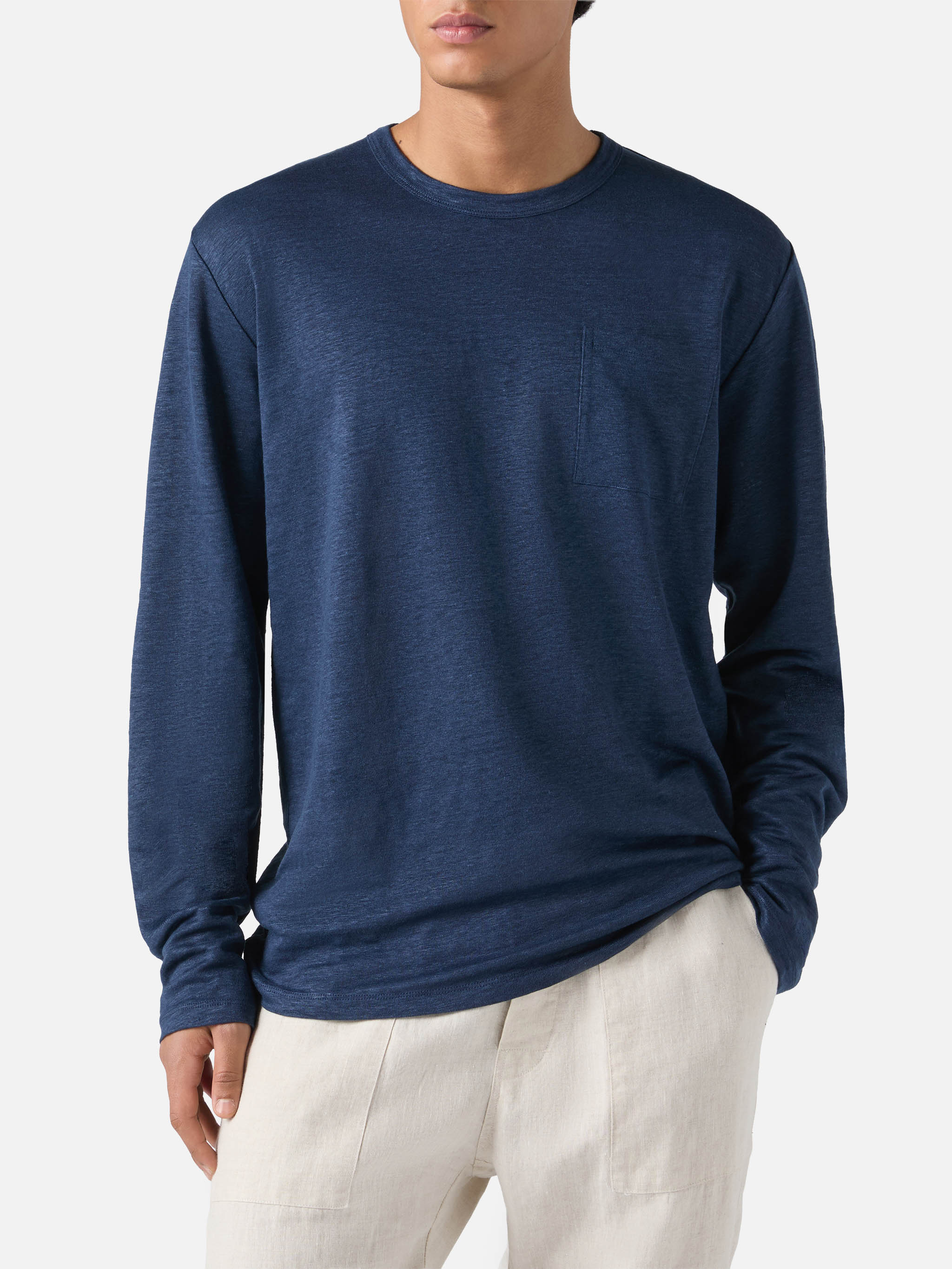 mc2-saint-barth-t-shirt-ecstasea-uomo-in-lino-blu-navy-tinta-unita-con-tasca image 2