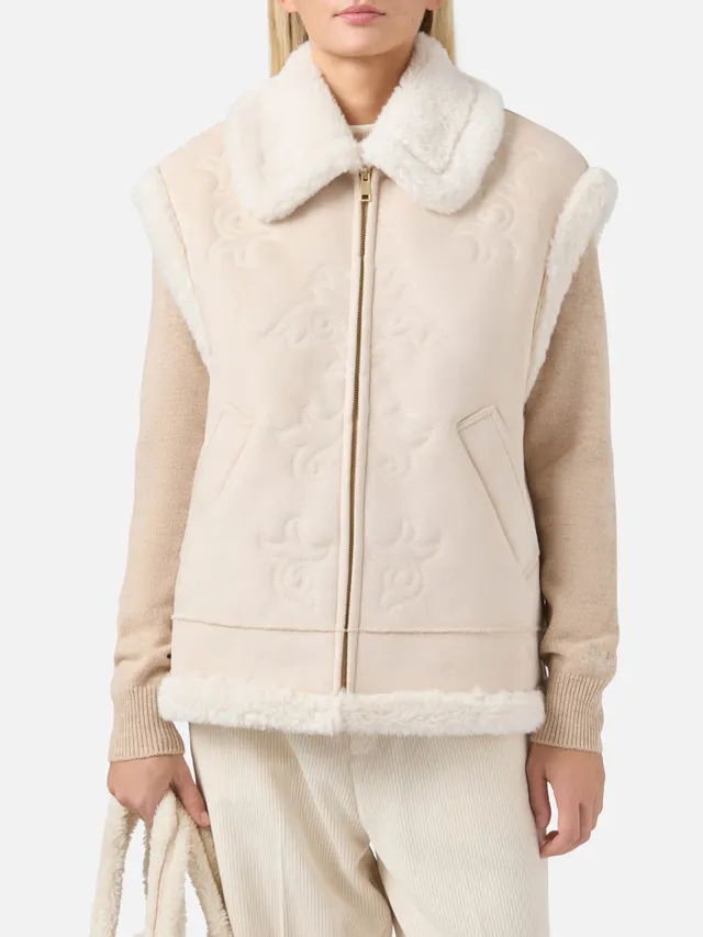 mc2-saint-barth-gilet-hesketh-donna-eco-montone-beige-ricamo-texano image 1