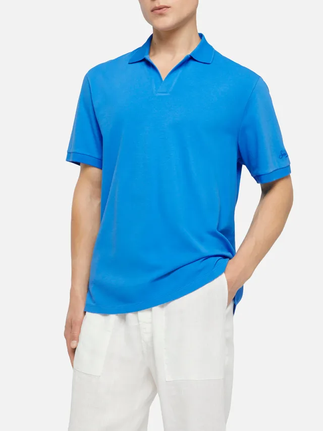 mc2-saint-barth-polo-charles-uomo-in-piquet-di-cotone-bluette-senza-bottoni image 1