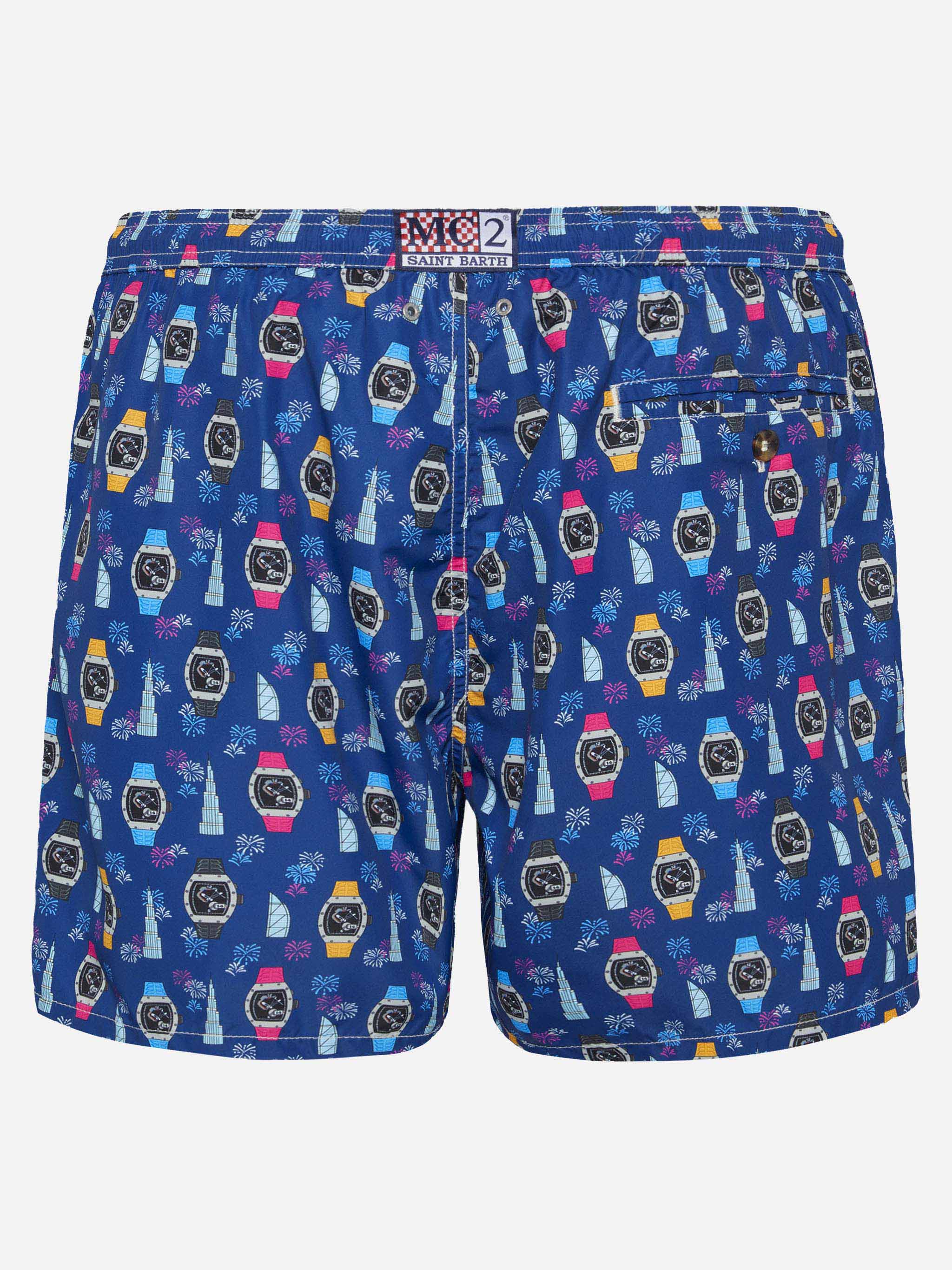 mc2-saint-barth-lighting-costume-mare-uomo-blu-navy-stampa-orologi image 2