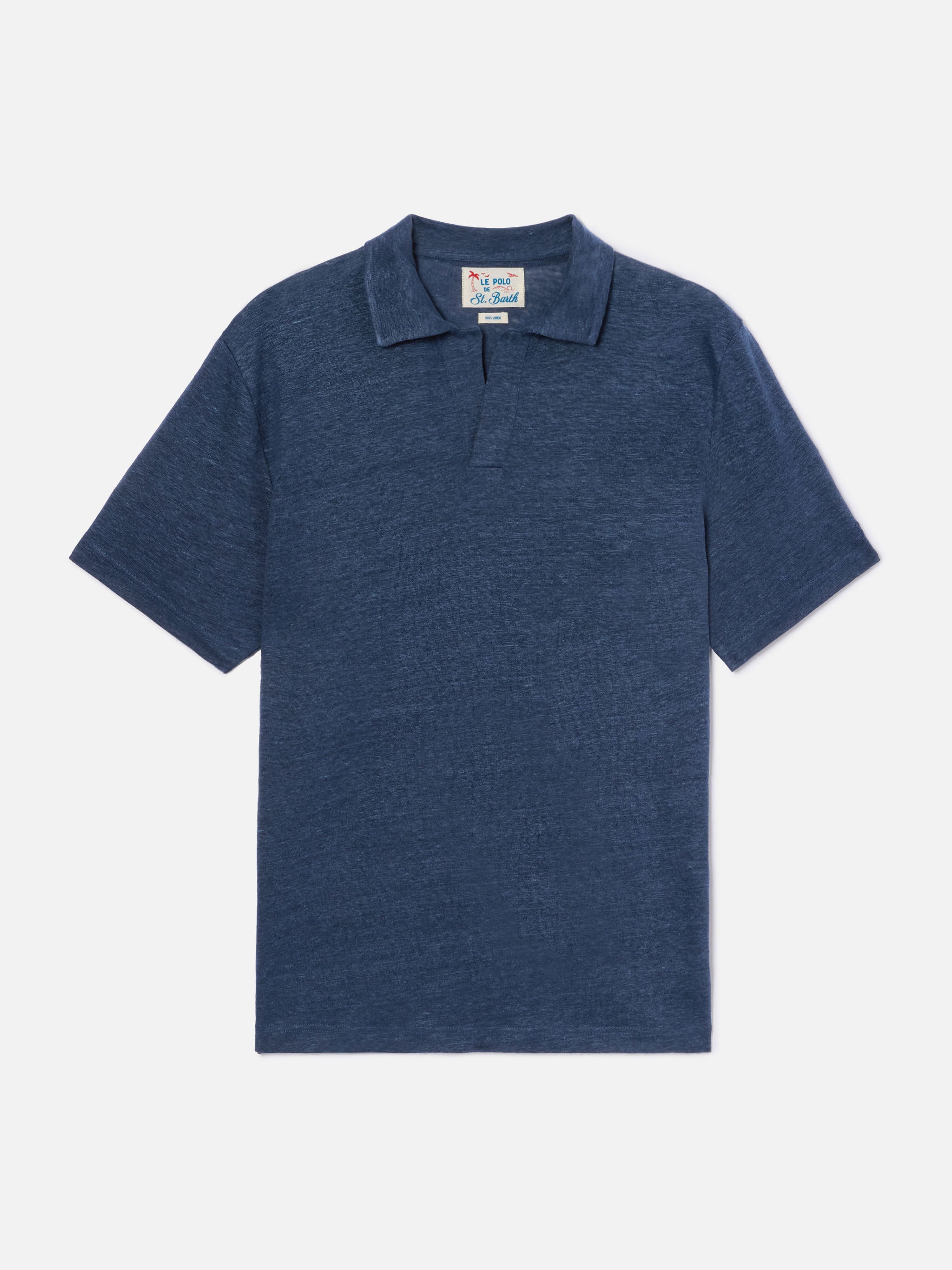 polo-fraser-mc2-saint-barth-in-puro-lino-blu-navy-con-collo-polo-senza-bottoni image 5