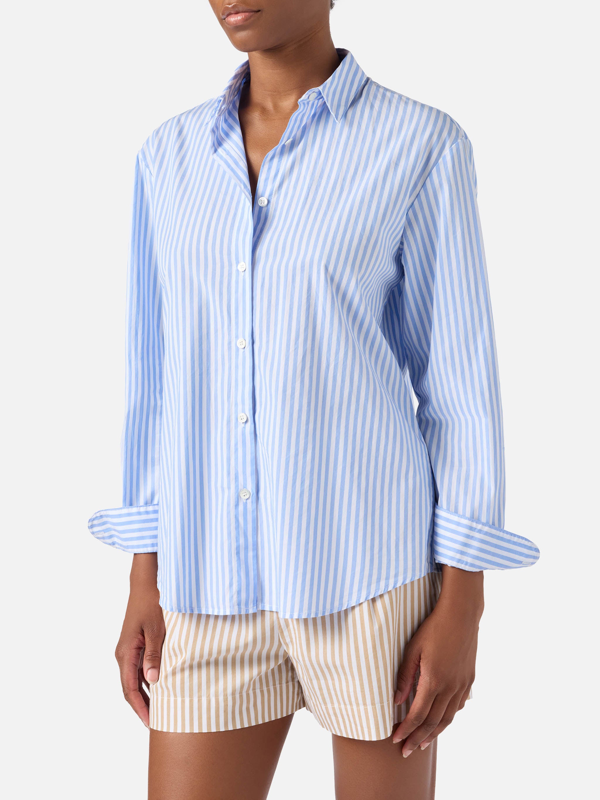 mc2-saint-barth-camicia-brigitte-a-righe-azzurre-con-stampa-snoopy-special-editi image 2