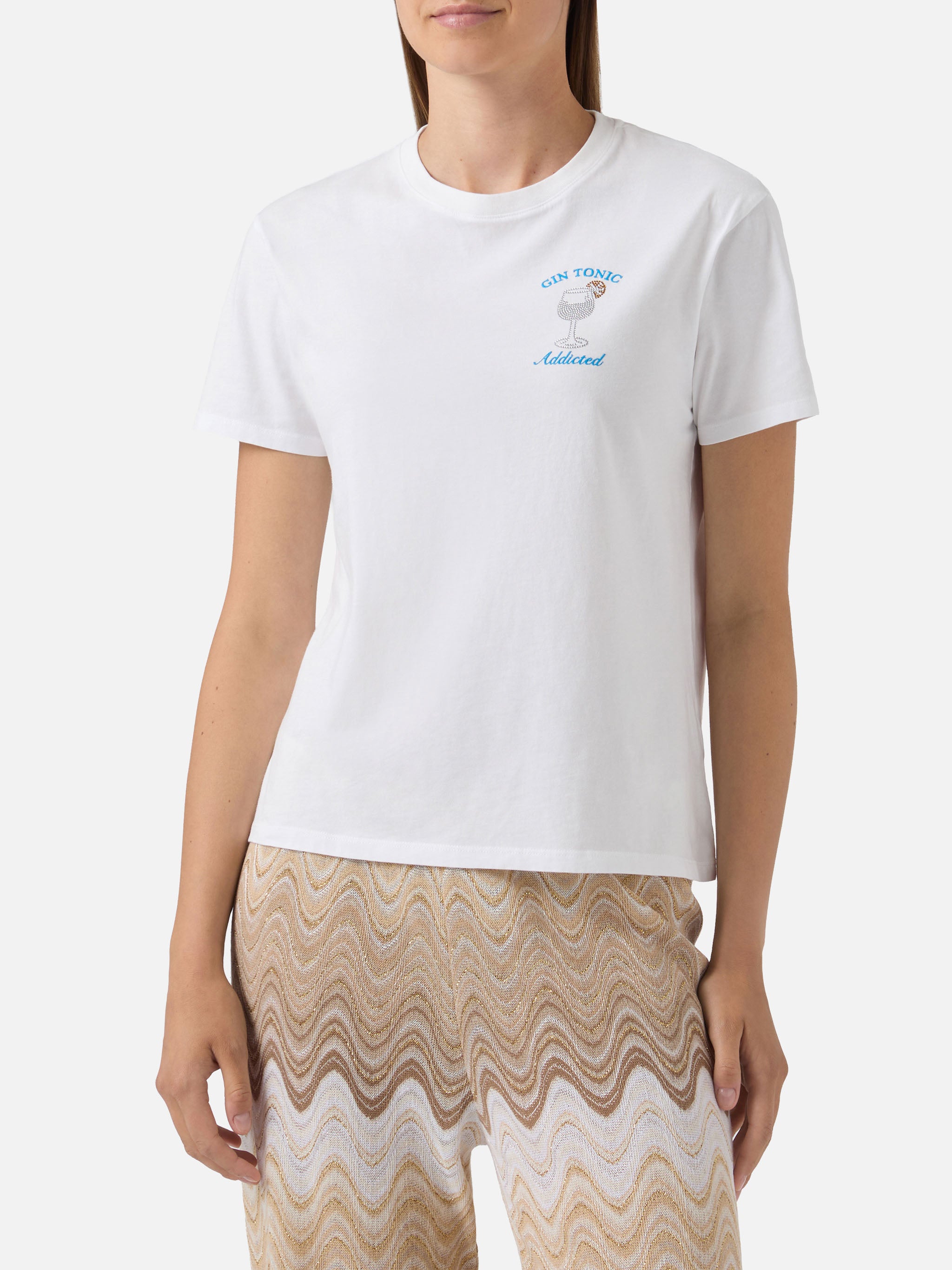 mc2-saint-barth-t-shirt-emilie-donna-bianca-gin-tonic-addicted-con-strass image 2