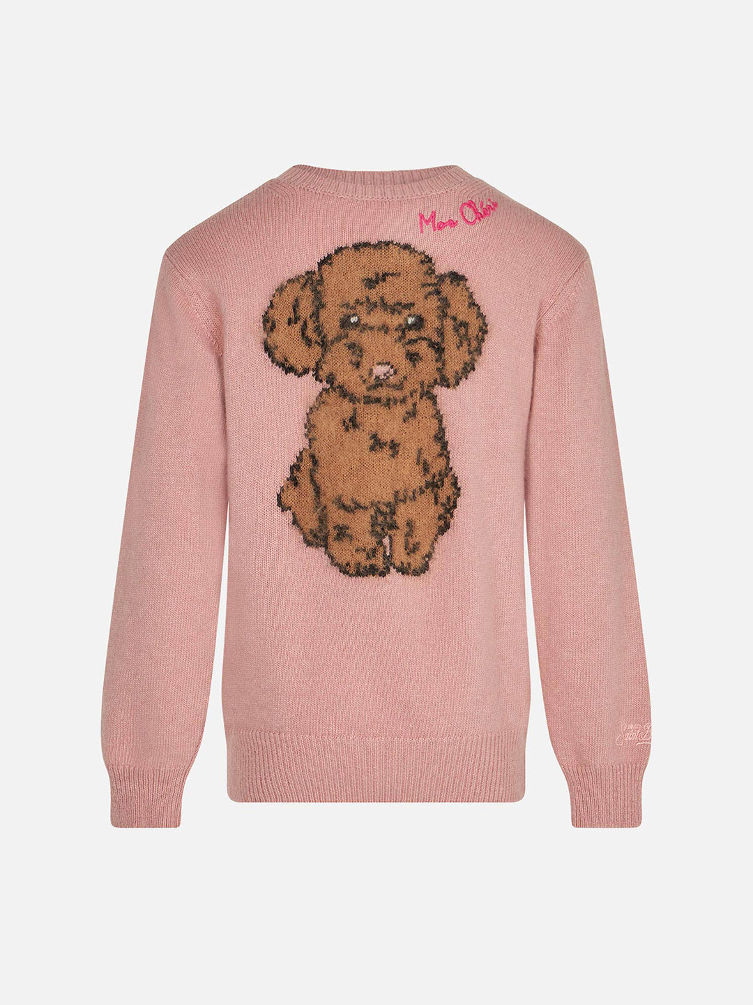 mc2-saint-barth-maglione-da-bambina-girocollo-jacquard-cane-in-misto-cashmere-ro image 1