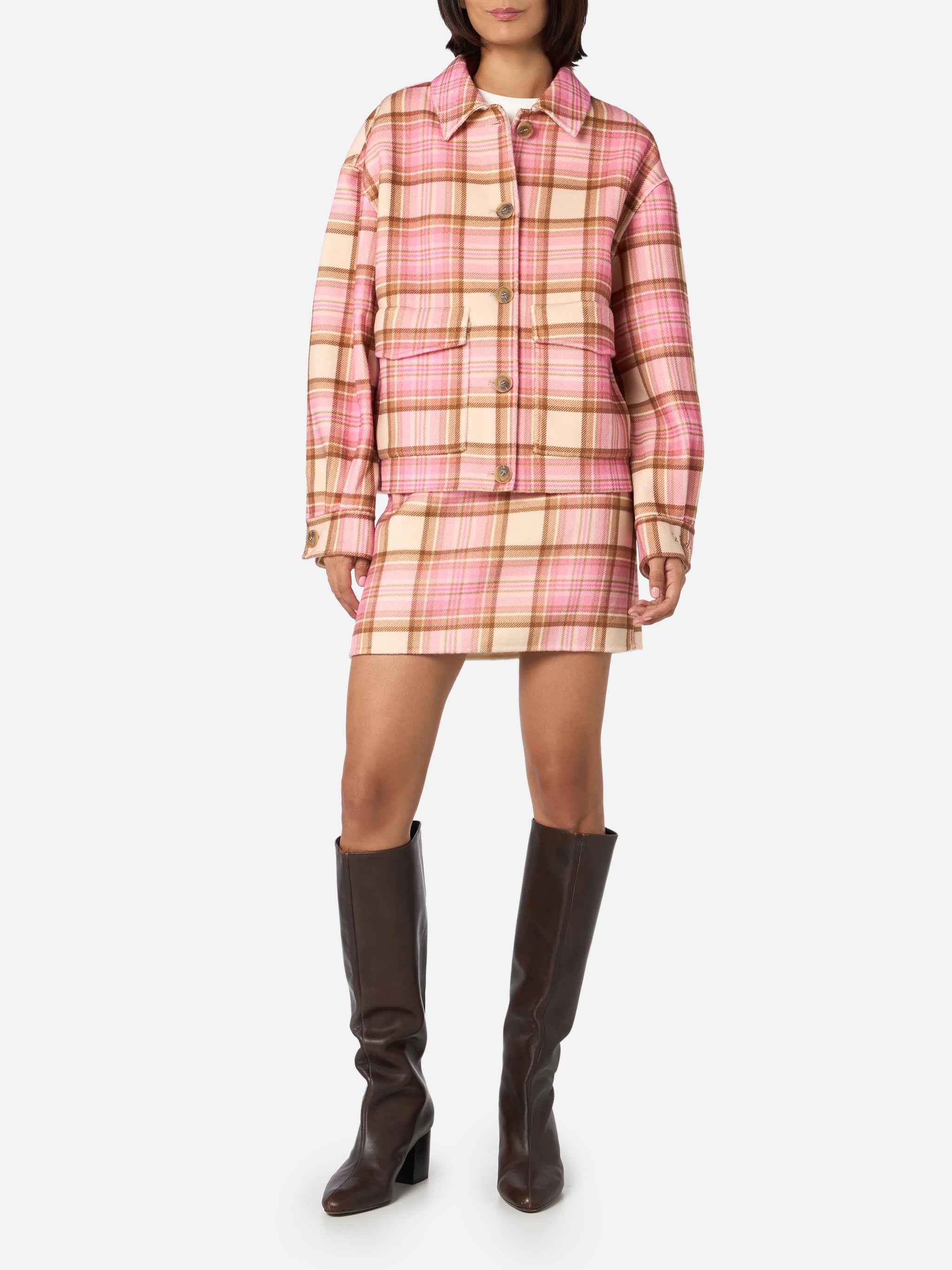mc2-saint-barth-bonnibell-giacca-overshirt-donna-tartan-rosa-effetto-lana image 4