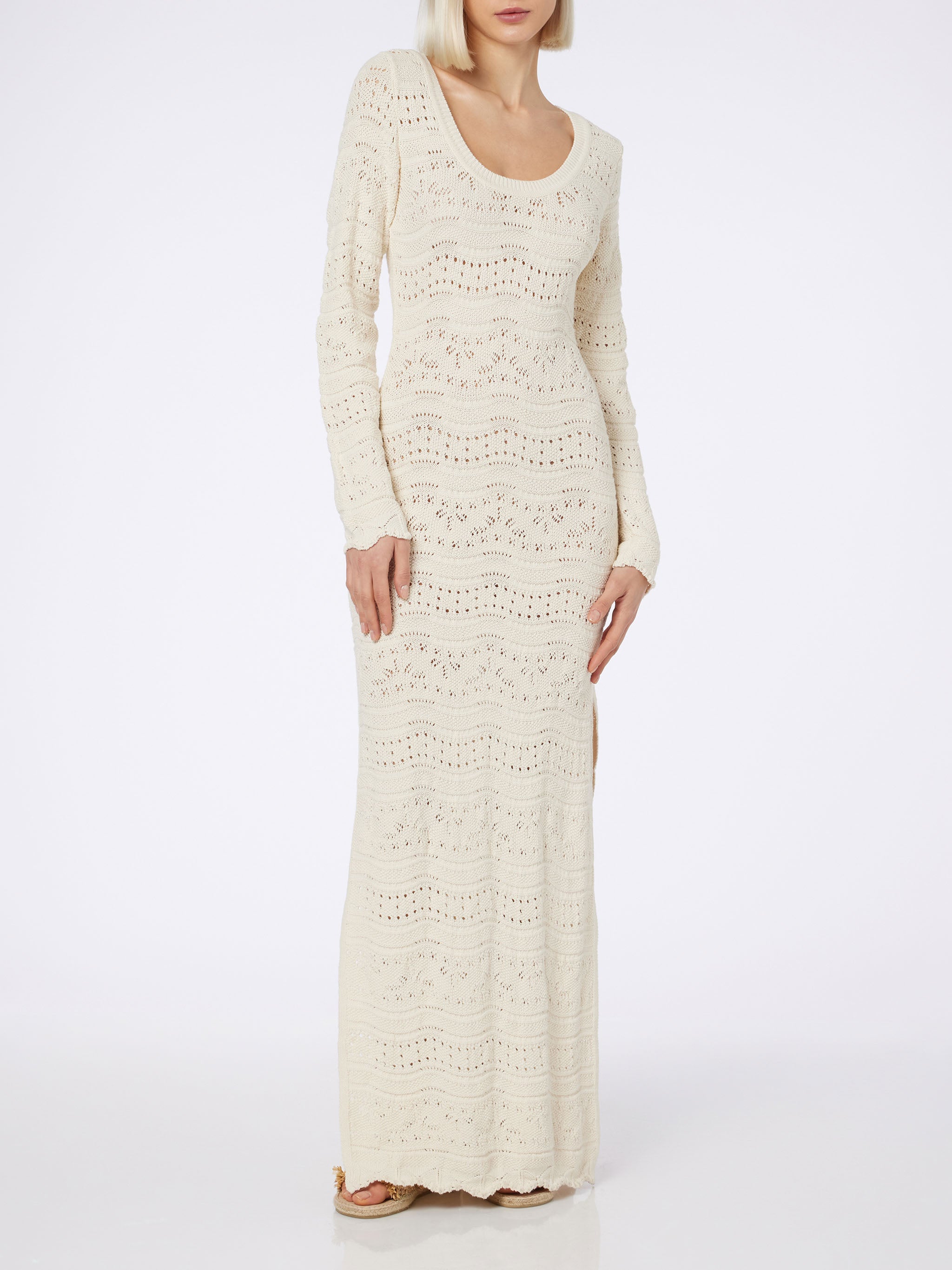 mc2-saint-barth-abito-midi-belly-in-maglia-traforata-panna image 1