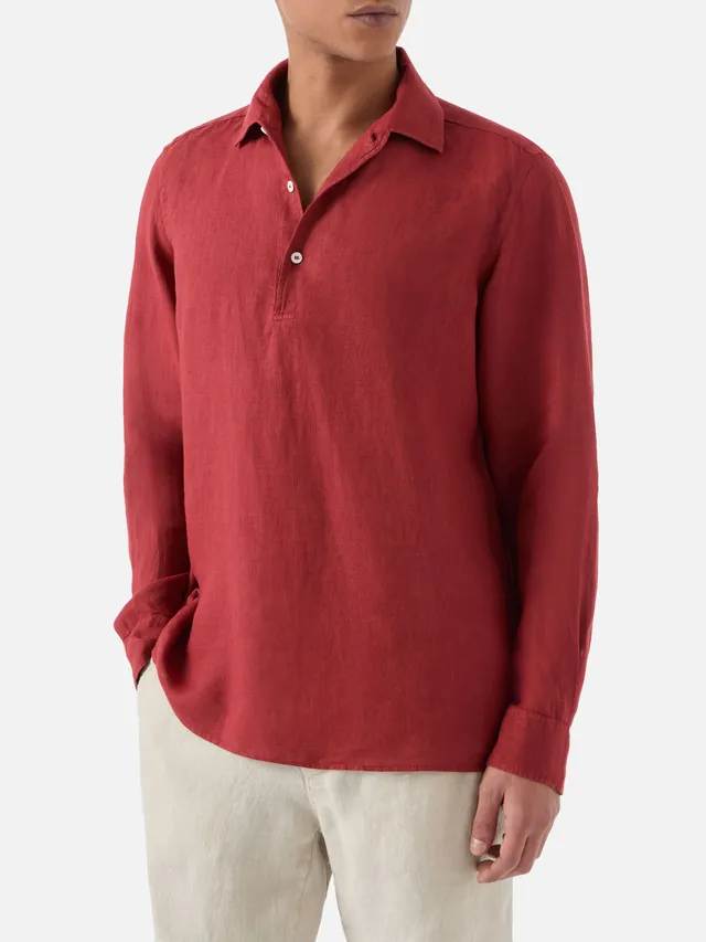 mc2-saint-barth-raphael-polo-uomo-in-lino-rosso-maniche-lunghe image 1