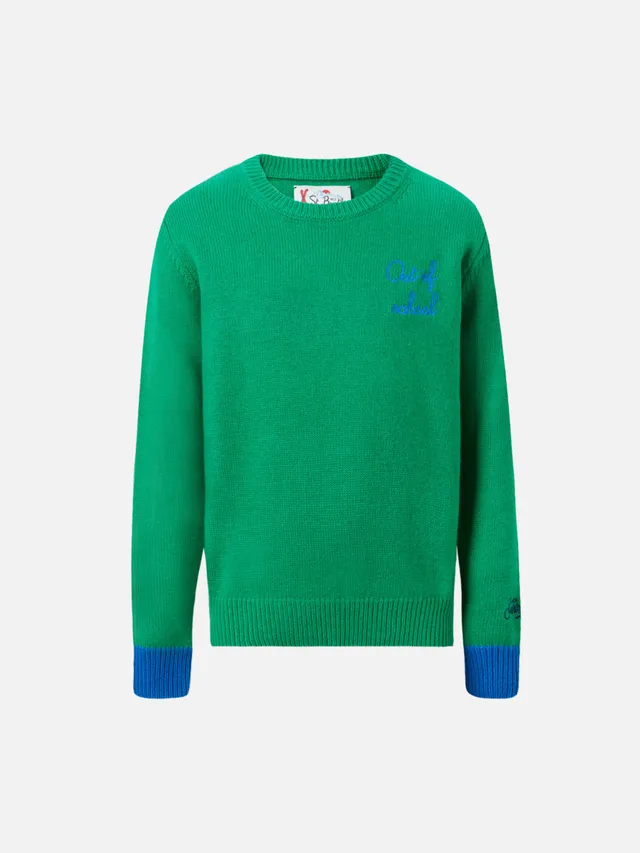 mc2-saint-barth-maglione-girocollo-douglas-boy-verde-ricamo-out-of-school image 1