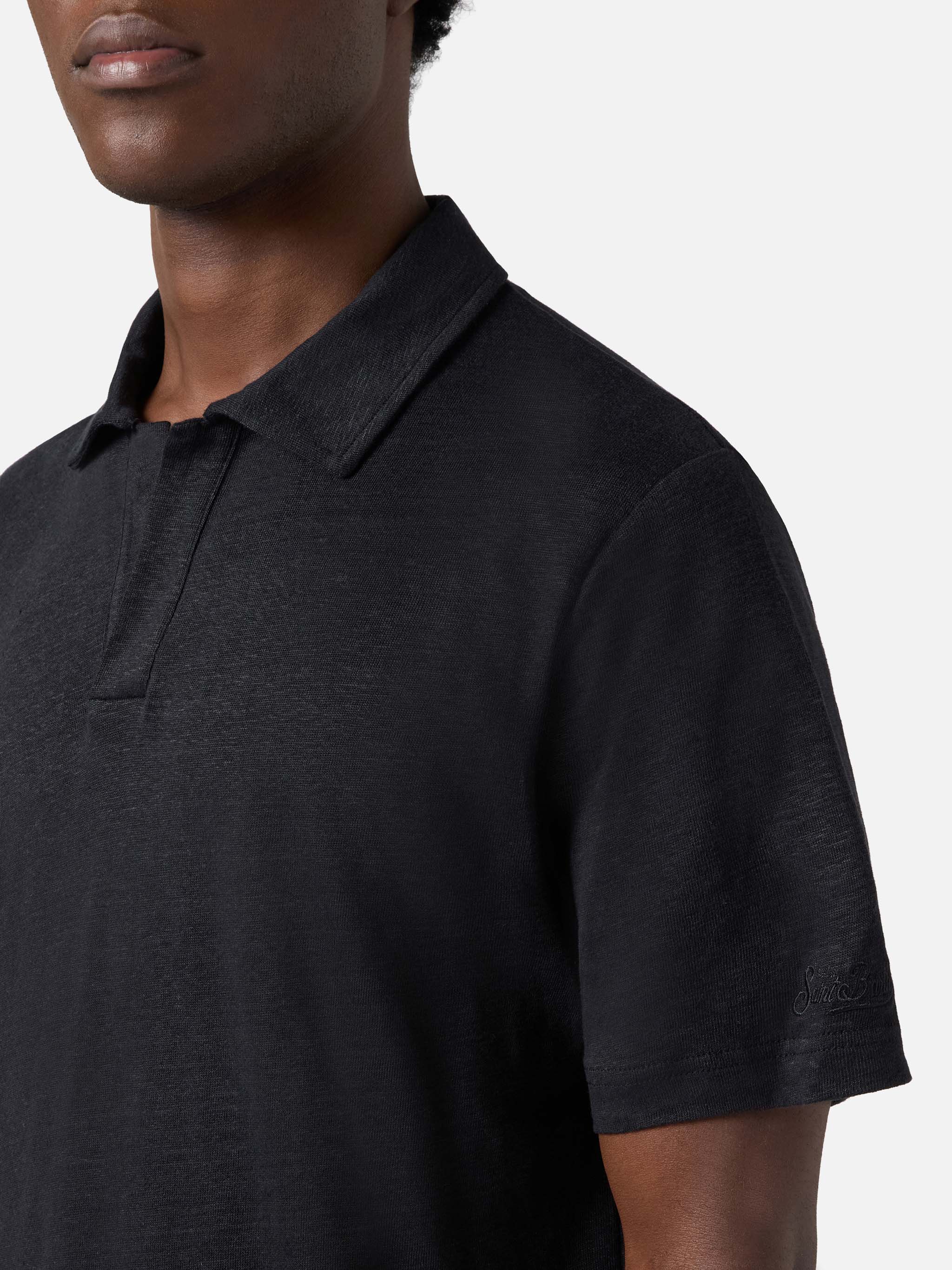 mc2-saint-barth-fraser-polo-uomo-in-puro-lino-nero image 2