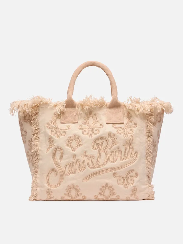 mc2-saint-barth-borsa-vanity-regular-in-canvas-con-ricamo-lily-tufting-beige image 1