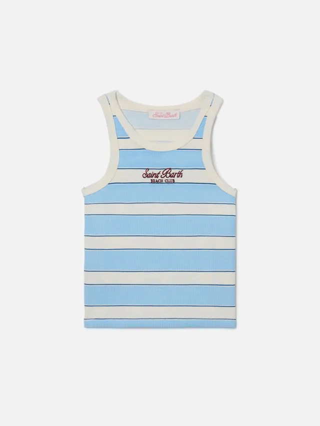 mc2-saint-barth-top-blue-jr-tank-top-bambina-a-righe-azzurre-e-panna image 1